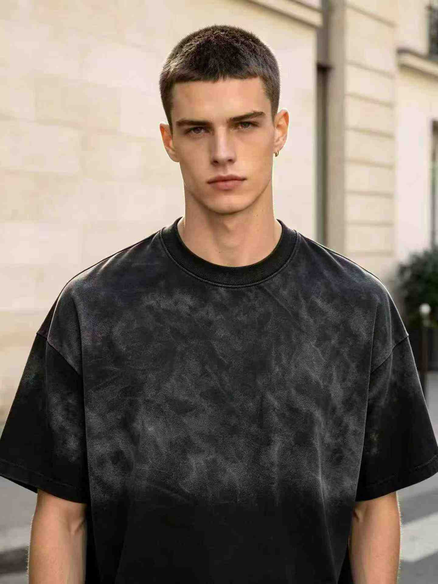 Plus de 600 pièces de t-shirts à manches courtes poids lourd 260 g en coton lavé dégradé pour hommes de grandes tailles - Image 6