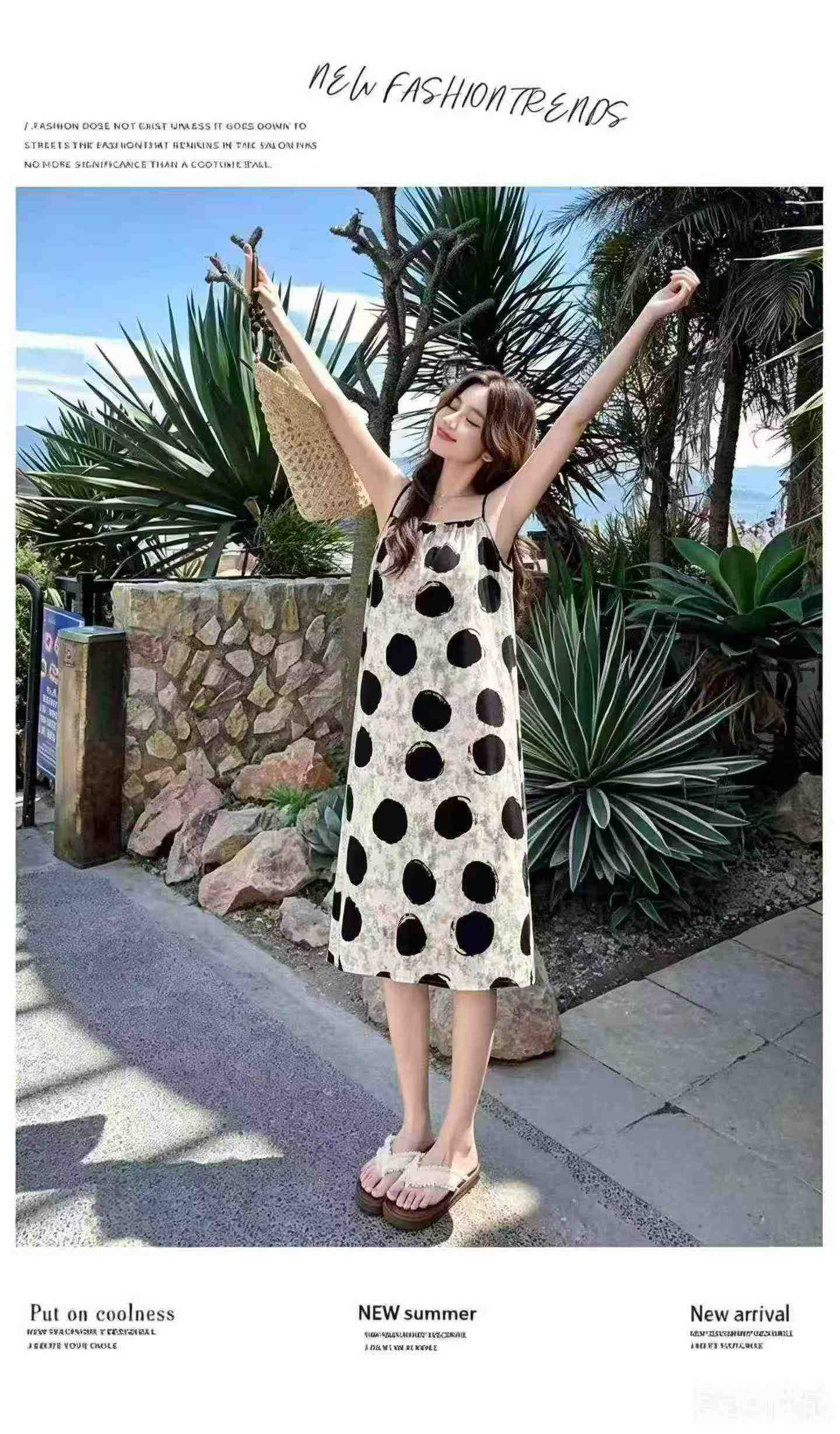 360 pièces Robes de style vacancier à imprimés, à bretelles spaghetti, coupe ample en forme A - Image 3