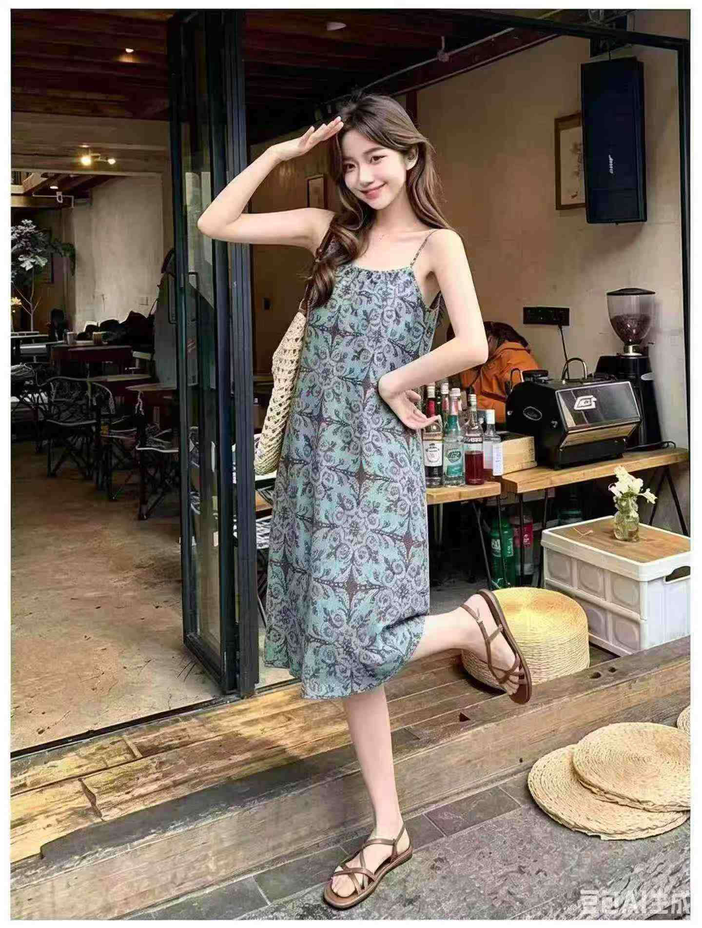 360 pièces Robes de style vacancier à imprimés, à bretelles spaghetti, coupe ample en forme A - Image 4