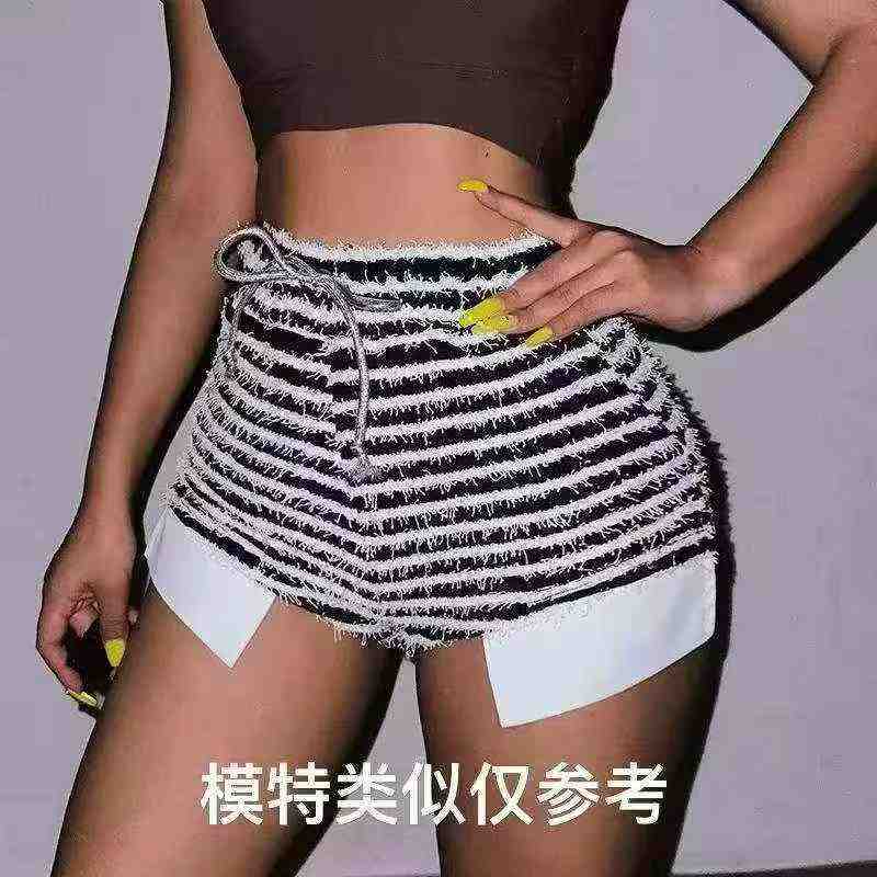 Shorts décontractés rayés à taille haute avec cordon de serrage de style mode euro-américaine, 235 pièces - Image 2