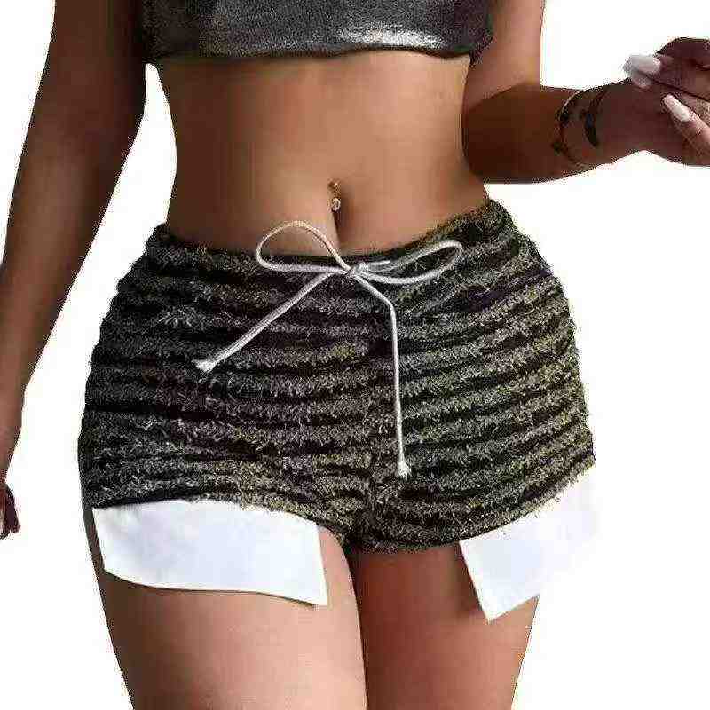 Shorts décontractés rayés à taille haute avec cordon de serrage de style mode euro-américaine, 235 pièces - Image 3