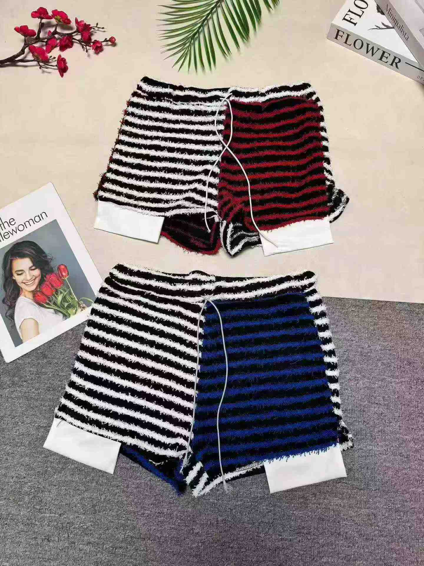 Shorts décontractés rayés à taille haute avec cordon de serrage de style mode euro-américaine, 235 pièces - Image 4