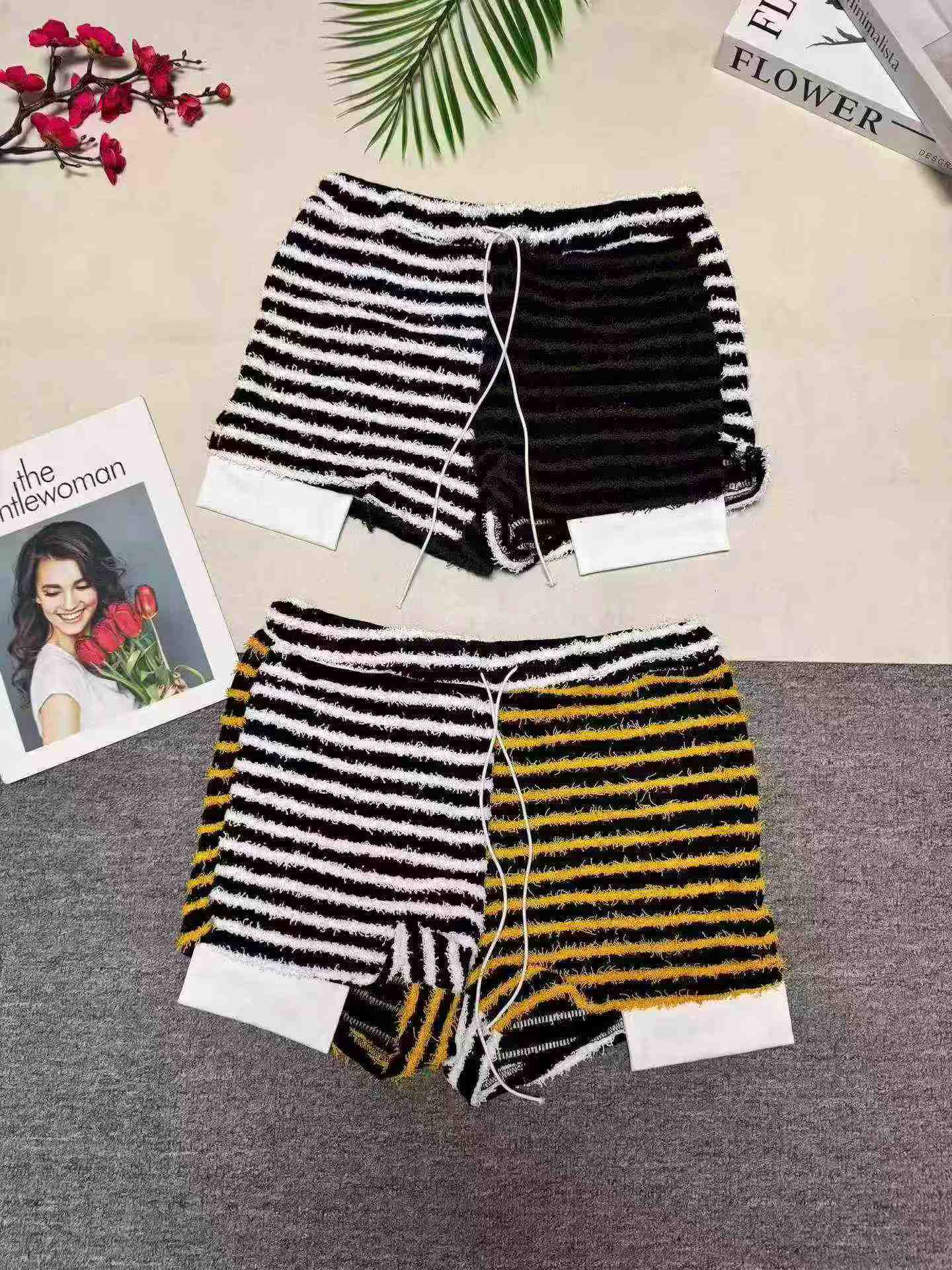 Shorts décontractés rayés à taille haute avec cordon de serrage de style mode euro-américaine, 235 pièces - Image 5