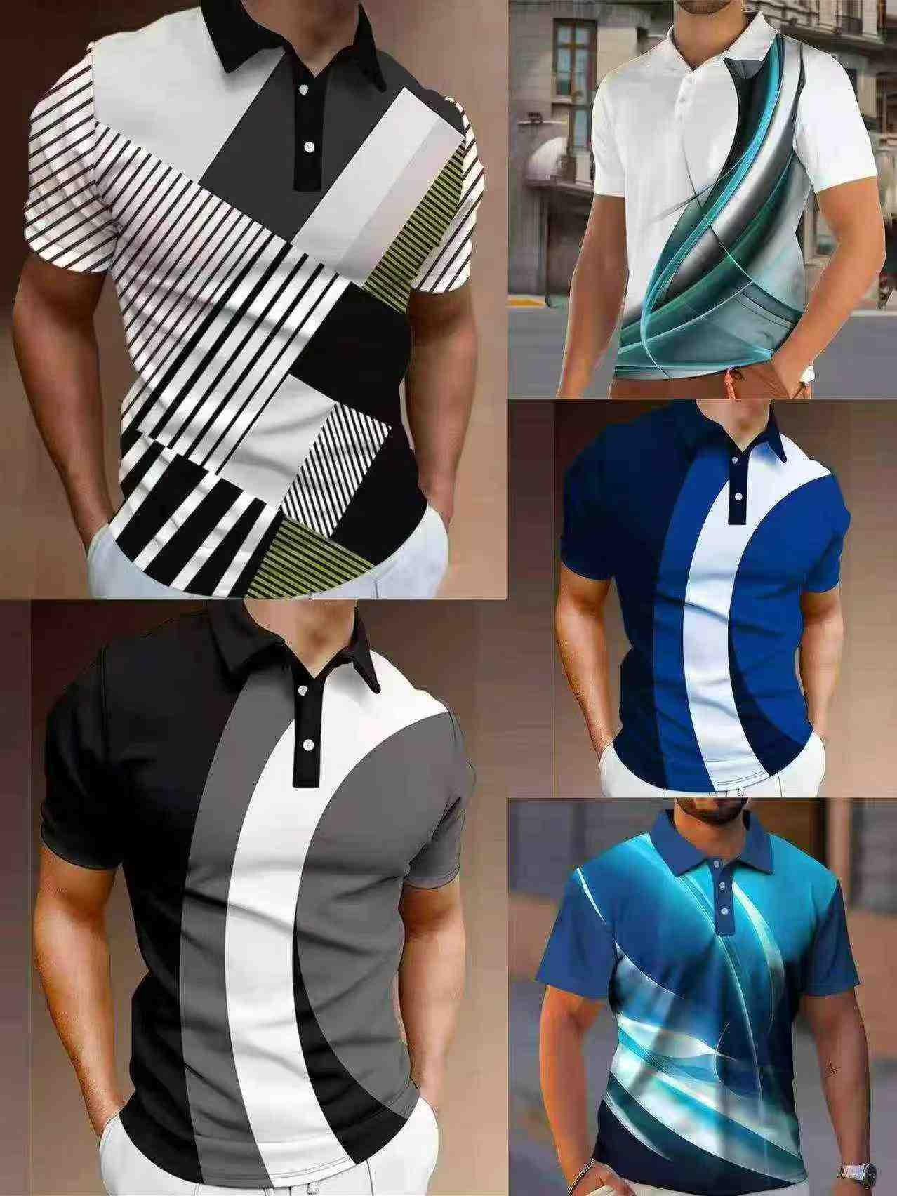 1583 Potong Kaos Polo Lengan Pendek Kerah Lipat Bermerek Elastisitas Tinggi - Image 2