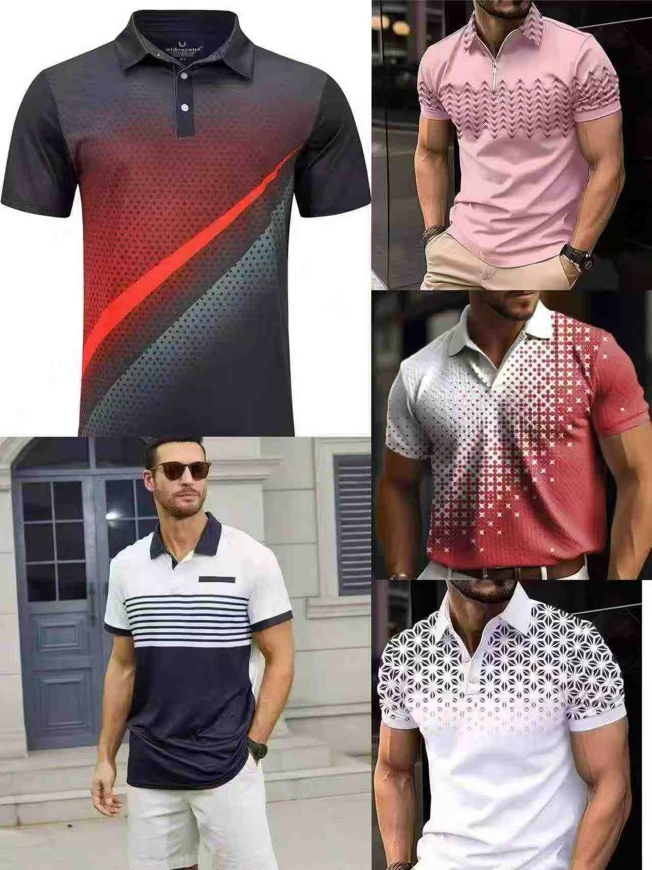 1583 Potong Kaos Polo Lengan Pendek Kerah Lipat Bermerek Elastisitas Tinggi - Image 3