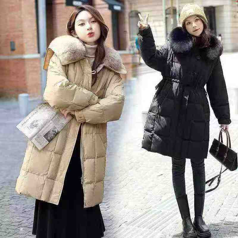 Manteau matelassé long haut de gamme de style coréen avec grand col en fourrure, 495 pièces - Image 2