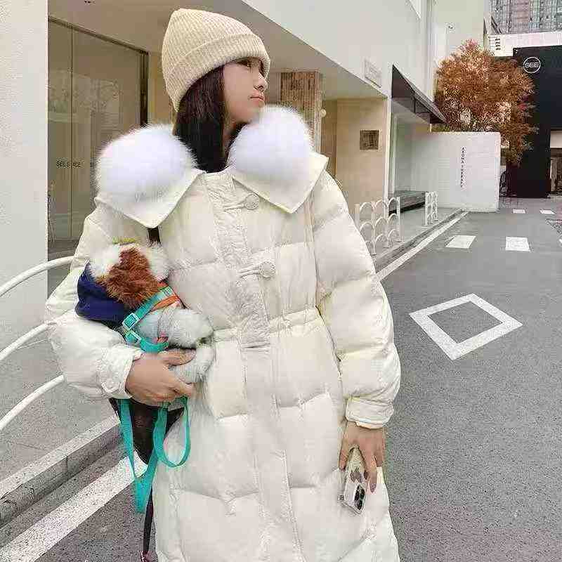 Manteau matelassé long haut de gamme de style coréen avec grand col en fourrure, 495 pièces - Image 3