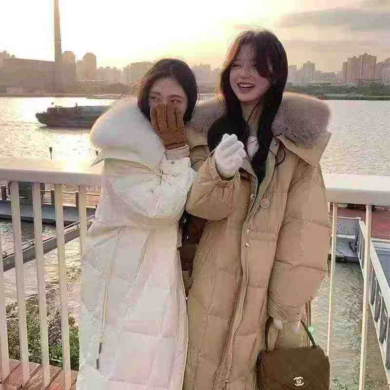Manteau matelassé long haut de gamme de style coréen avec grand col en fourrure, 495 pièces - Image 8