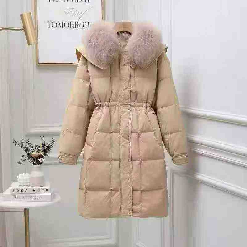Manteau matelassé long haut de gamme de style coréen avec grand col en fourrure, 495 pièces - Image 9