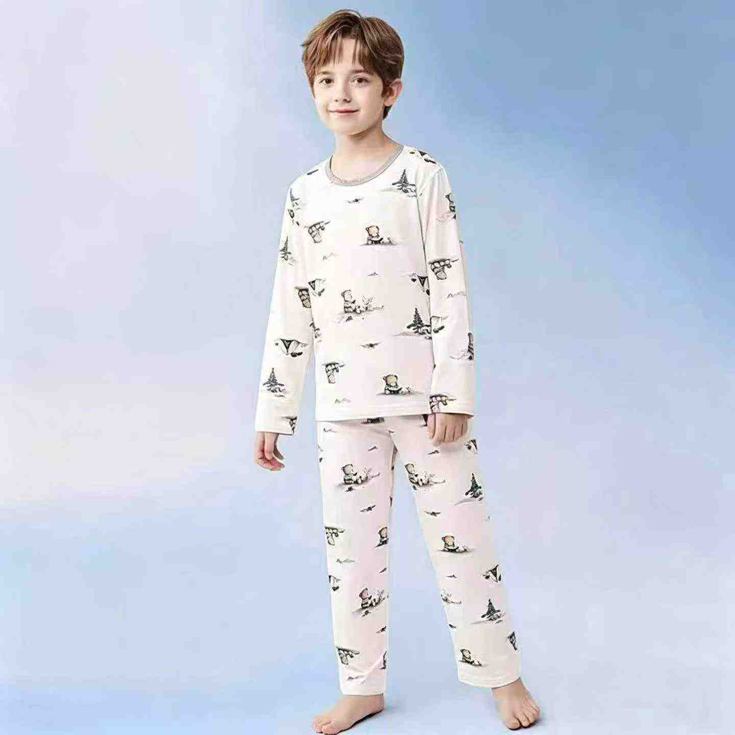 221 Ensembles de Pyjamas de Maison Simples à Manches Longues et Légers pour Enfants - Image 8