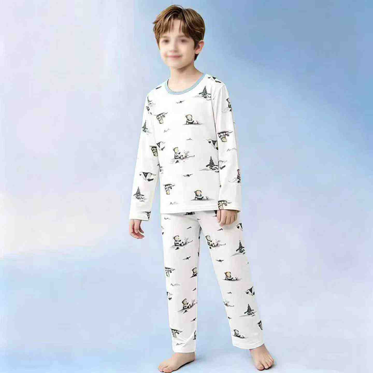 221 Ensembles de Pyjamas de Maison Simples à Manches Longues et Légers pour Enfants - Image 9