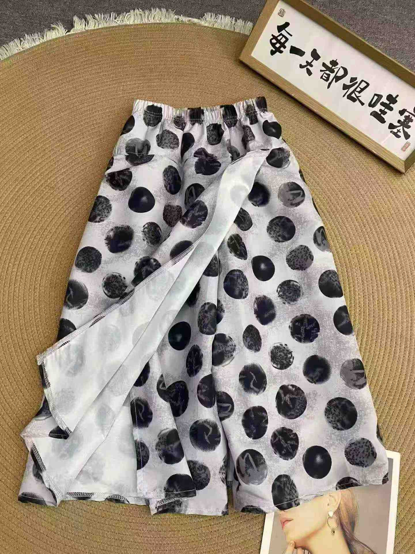 Pantalons culottes décontractés à pois taille haute pour femmes, 329 pièces - Image 4