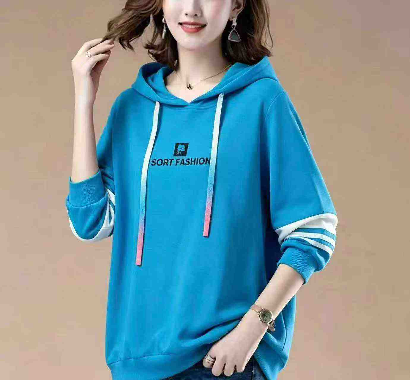 Sweatshirt Hoodie Campuran Katun Wanita, 403 Potong - Image 9