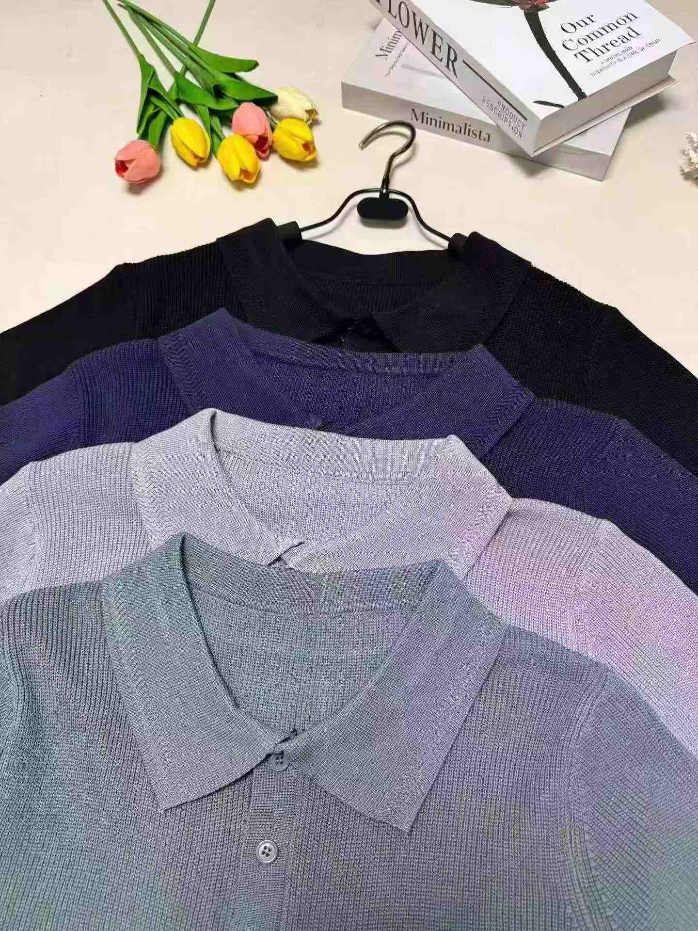 Kaos Polo Rajut Kasual Longgar Pria Musim Panas, Sekitar 240 Potong - Image 7