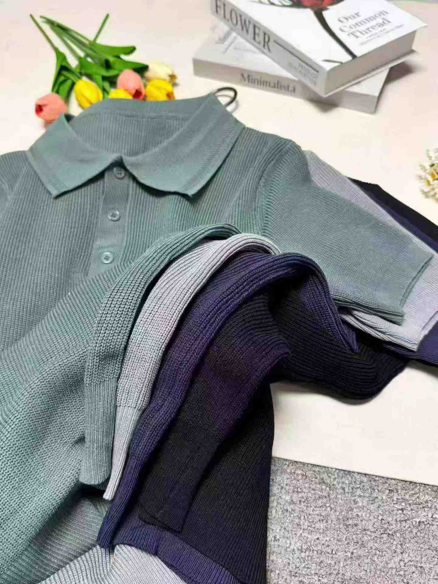 Kaos Polo Rajut Kasual Longgar Pria Musim Panas, Sekitar 240 Potong - Image 9