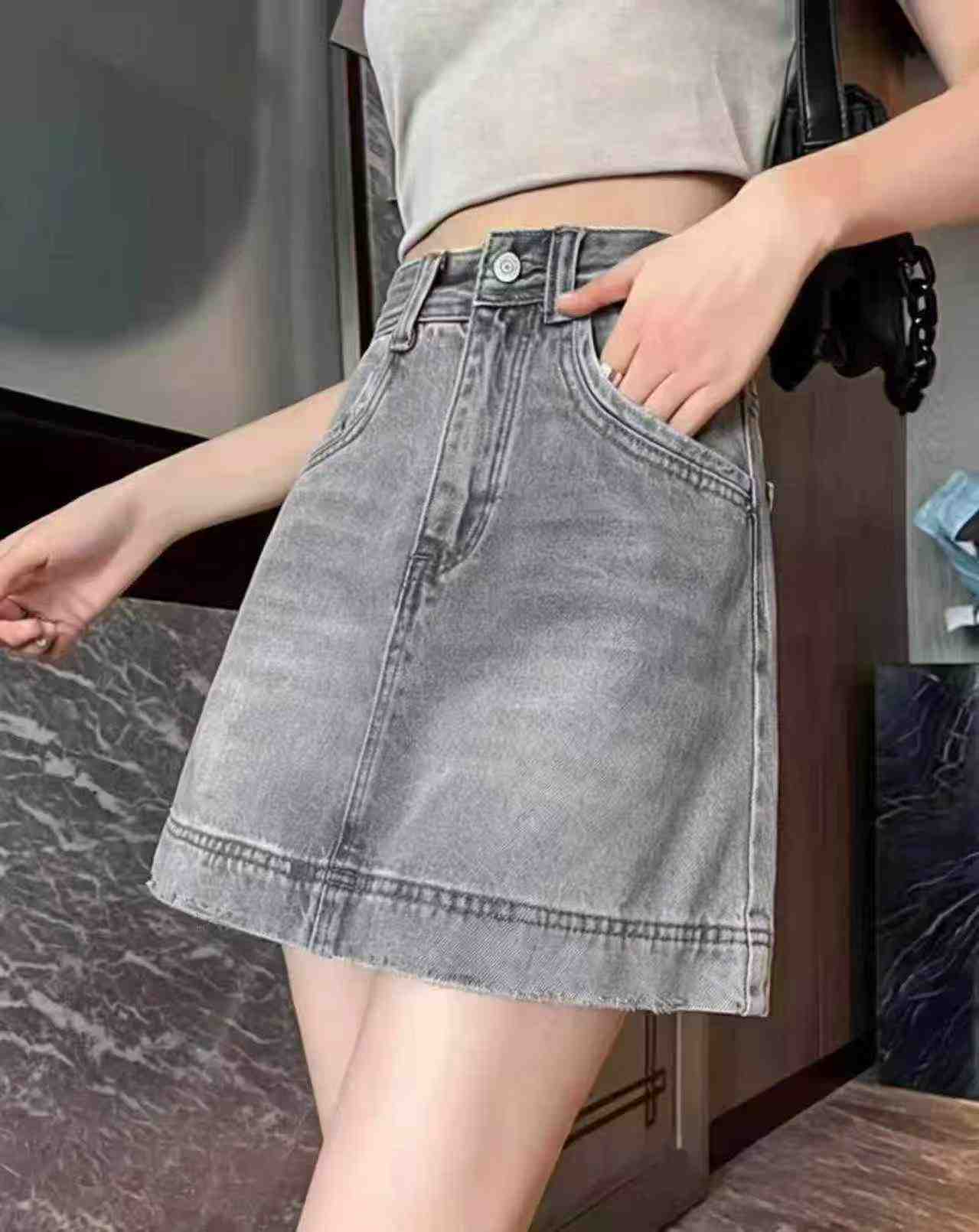 Falda-pantalón vaquera vintage de estilo chica a la moda, cintura alta de verano para mujer, 210 piezas - Image 2