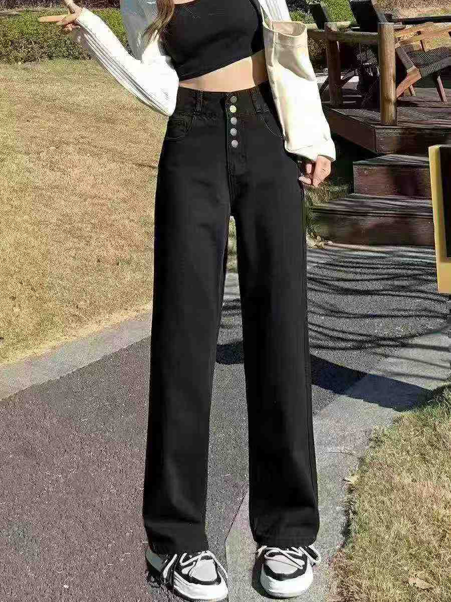 411 Pcs New High Waist Black Straight Stretch Denim Jeans - Image 4