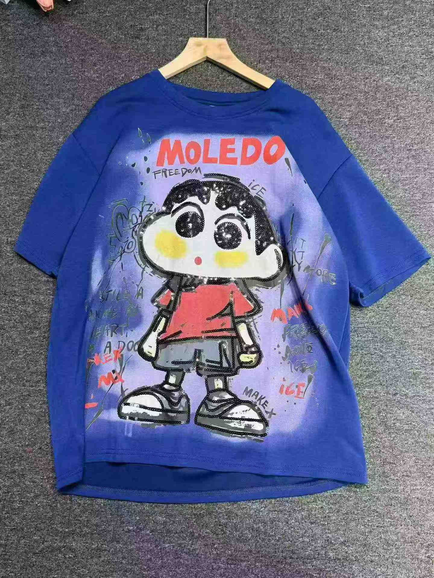 T-shirt Oversized Gadis Kartun Berhias Manik Sequen Berat, 5800 Keping - Image 2