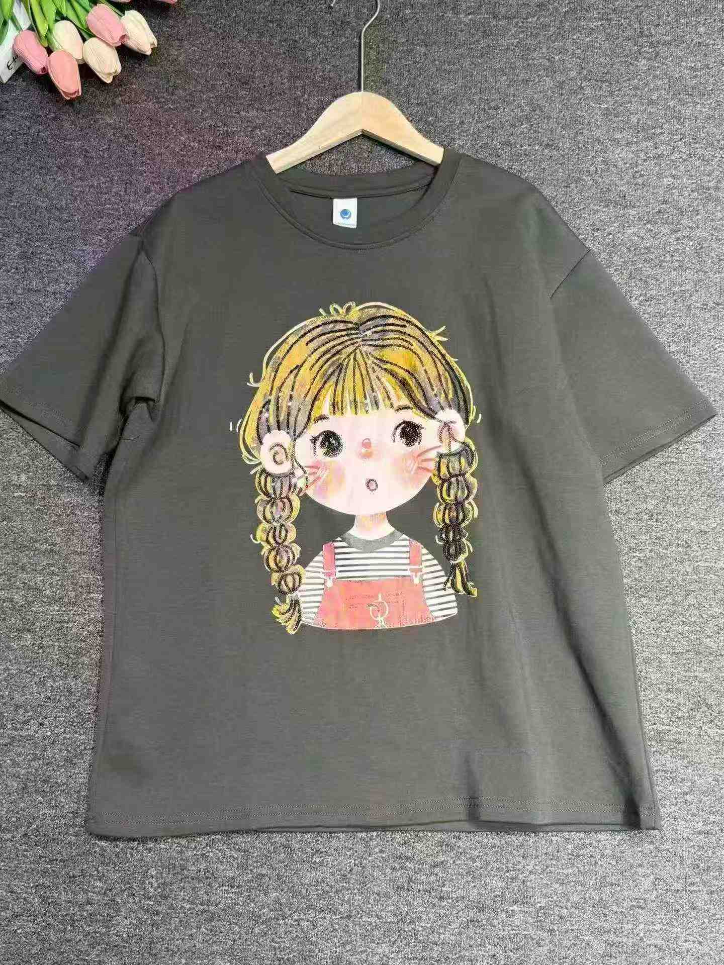 T-shirt Oversized Gadis Kartun Berhias Manik Sequen Berat, 5800 Keping - Image 3