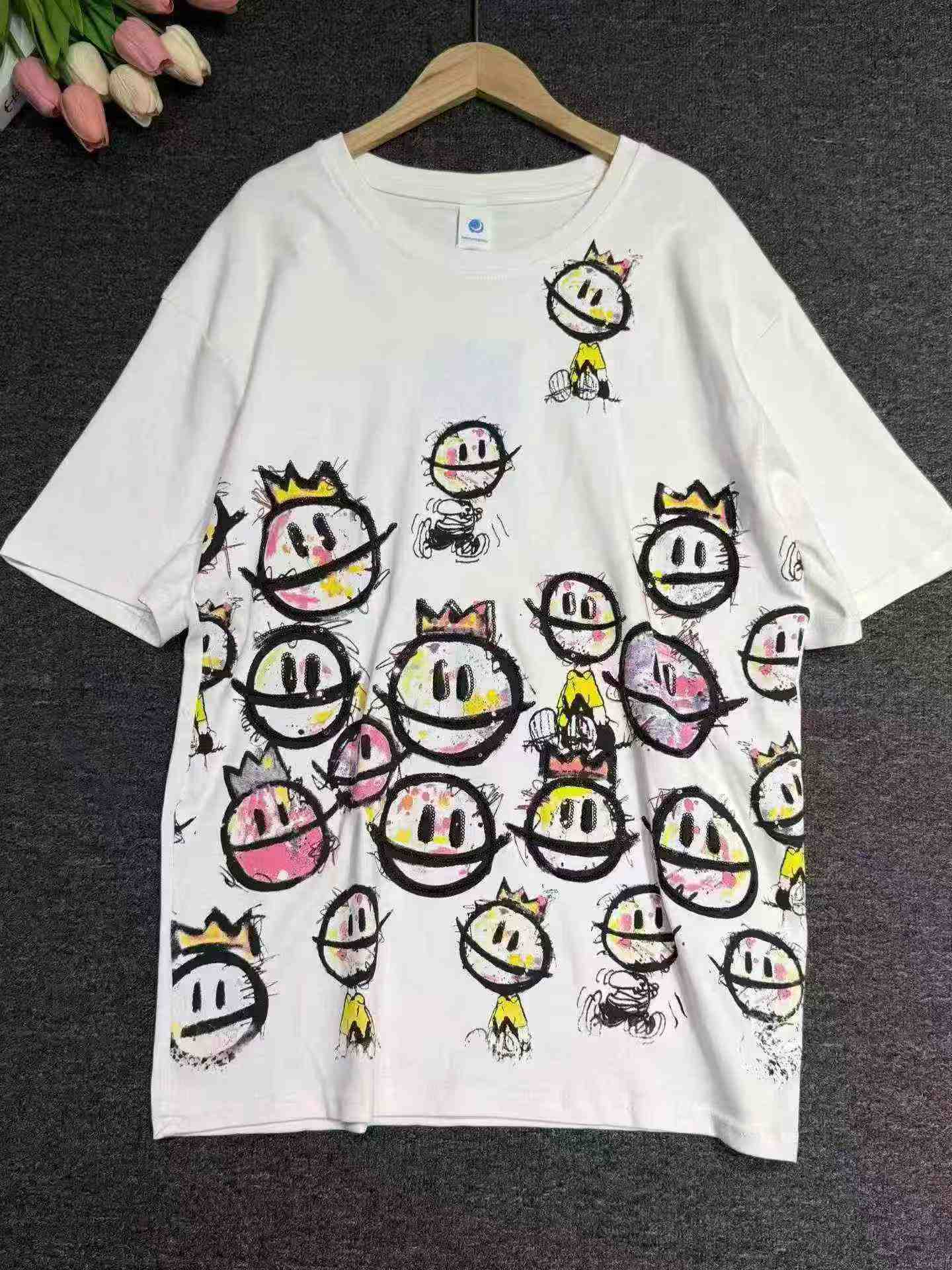 T-shirt Oversized Gadis Kartun Berhias Manik Sequen Berat, 5800 Keping - Image 4