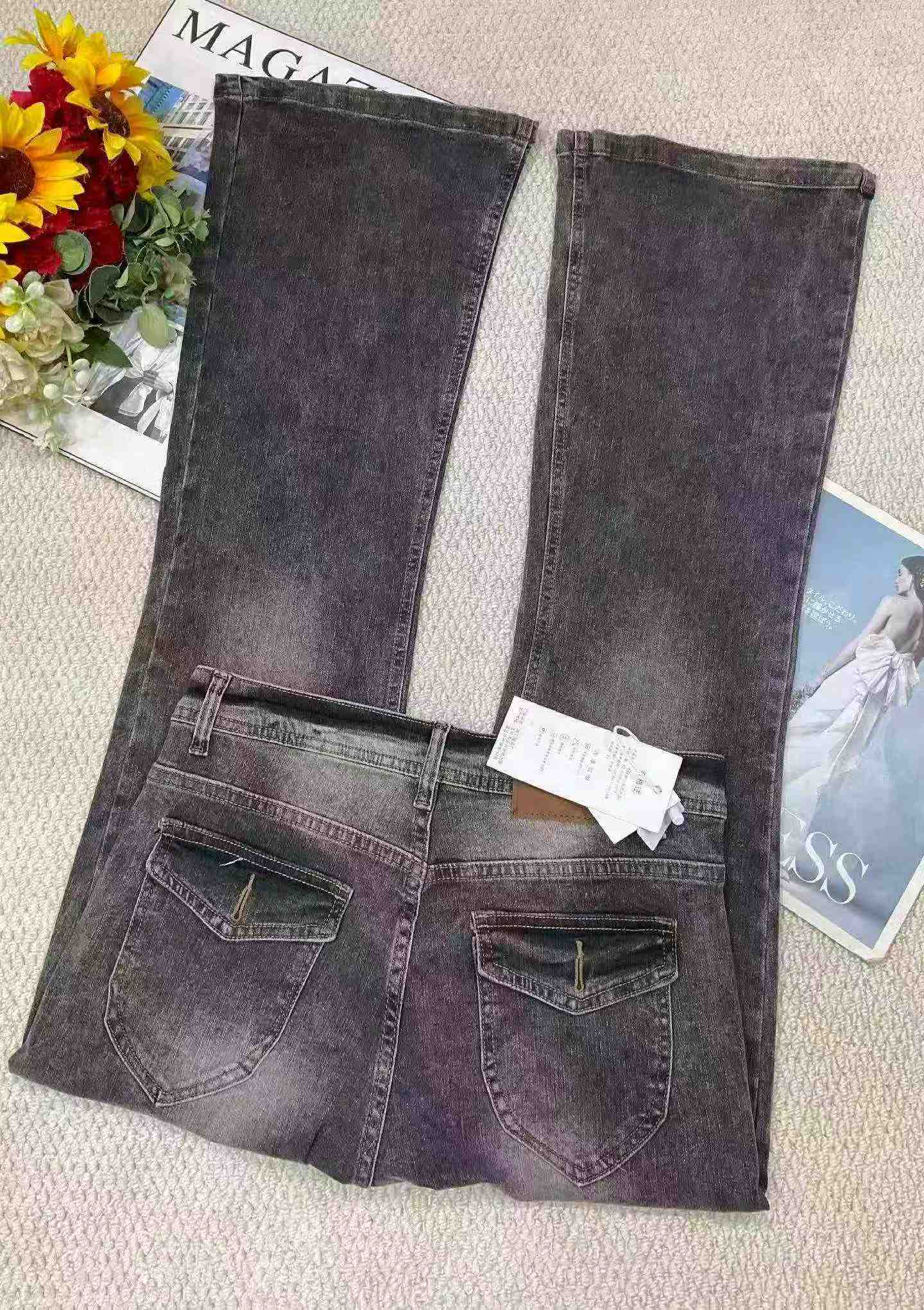 Suruali za Jeans za Majira ya Kuchipua na Majira ya Joto Mpya, za mtindo wa retro, pamba iliyooshwa, zenye unyumbuliko wa juu, zenye sehemu ya chini iliyopanuka, takriban vipande 260 - Image 3
