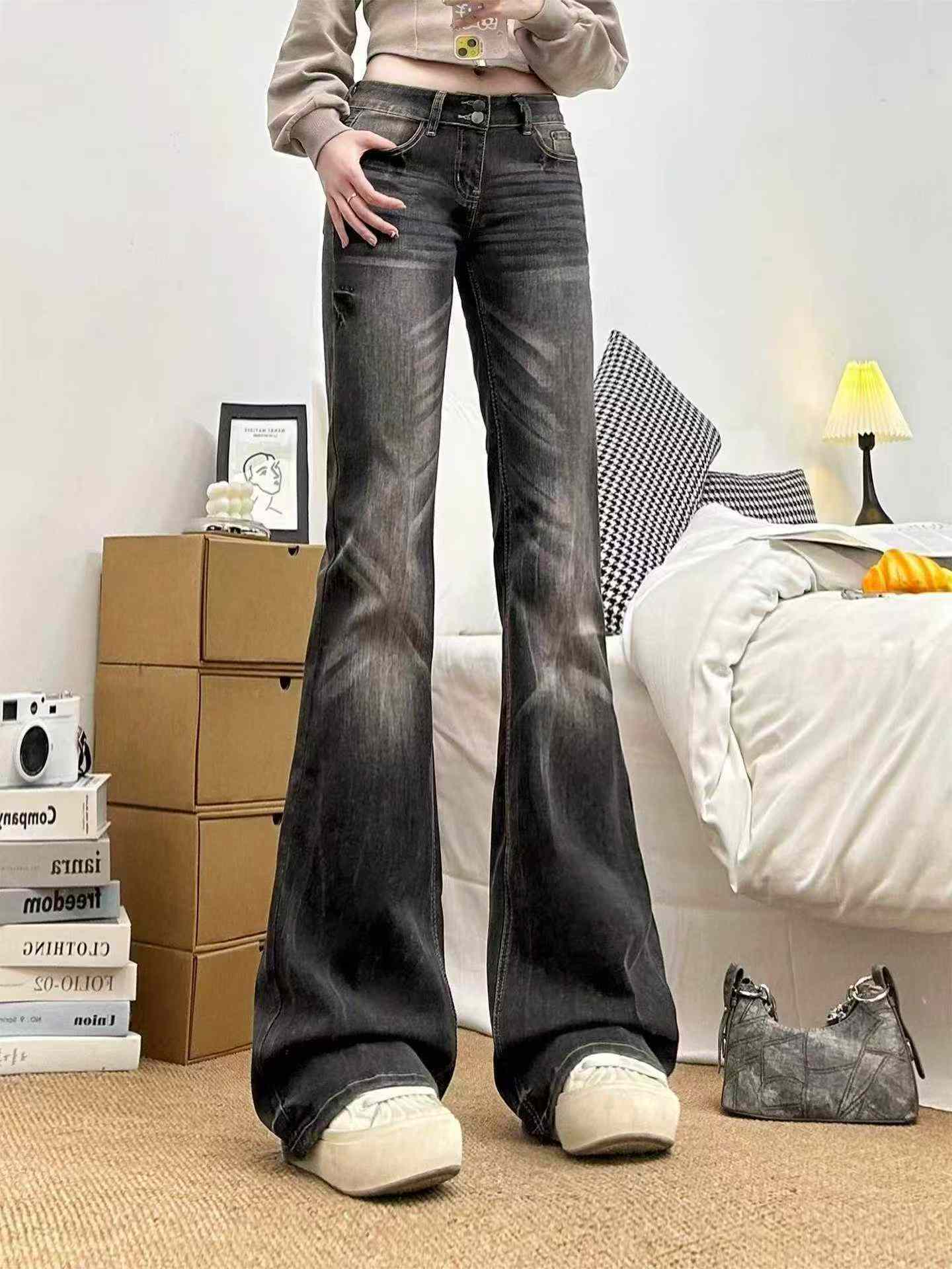 Suruali za Jeans za Majira ya Kuchipua na Majira ya Joto Mpya, za mtindo wa retro, pamba iliyooshwa, zenye unyumbuliko wa juu, zenye sehemu ya chini iliyopanuka, takriban vipande 260 - Image 5