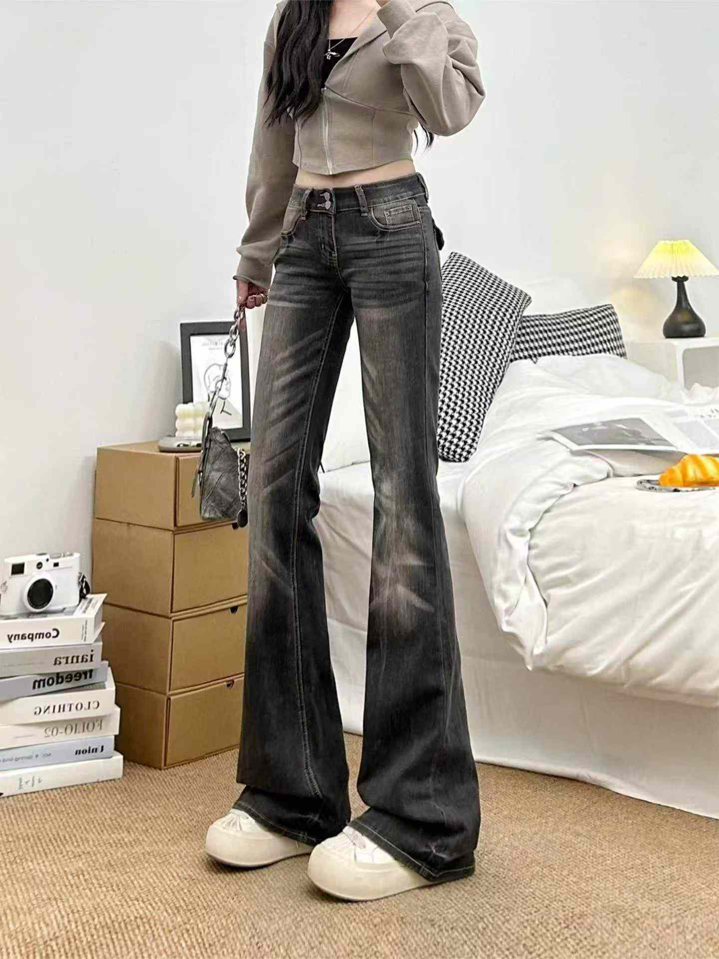 Suruali za Jeans za Majira ya Kuchipua na Majira ya Joto Mpya, za mtindo wa retro, pamba iliyooshwa, zenye unyumbuliko wa juu, zenye sehemu ya chini iliyopanuka, takriban vipande 260 - Image 7