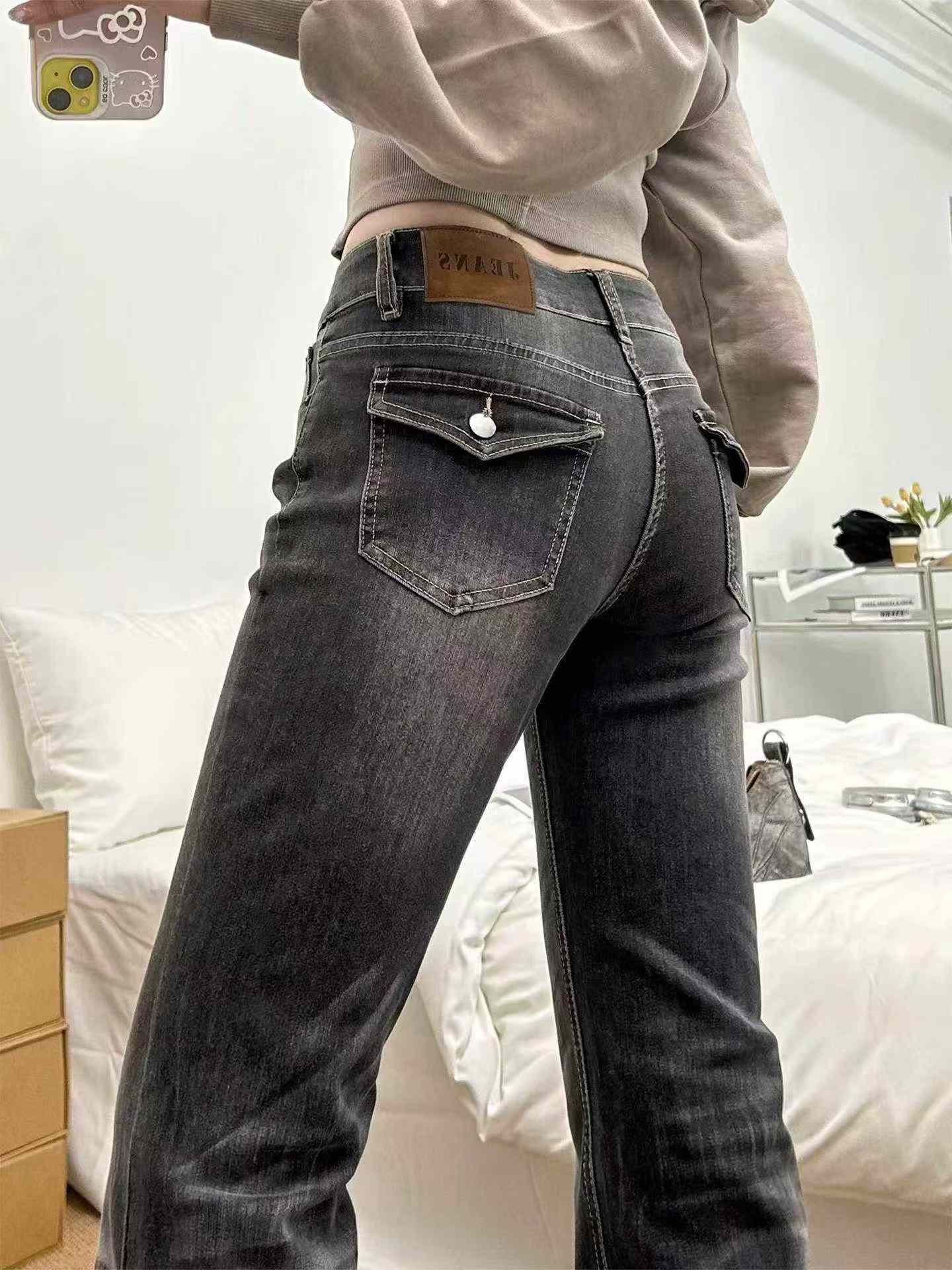 Suruali za Jeans za Majira ya Kuchipua na Majira ya Joto Mpya, za mtindo wa retro, pamba iliyooshwa, zenye unyumbuliko wa juu, zenye sehemu ya chini iliyopanuka, takriban vipande 260 - Image 8