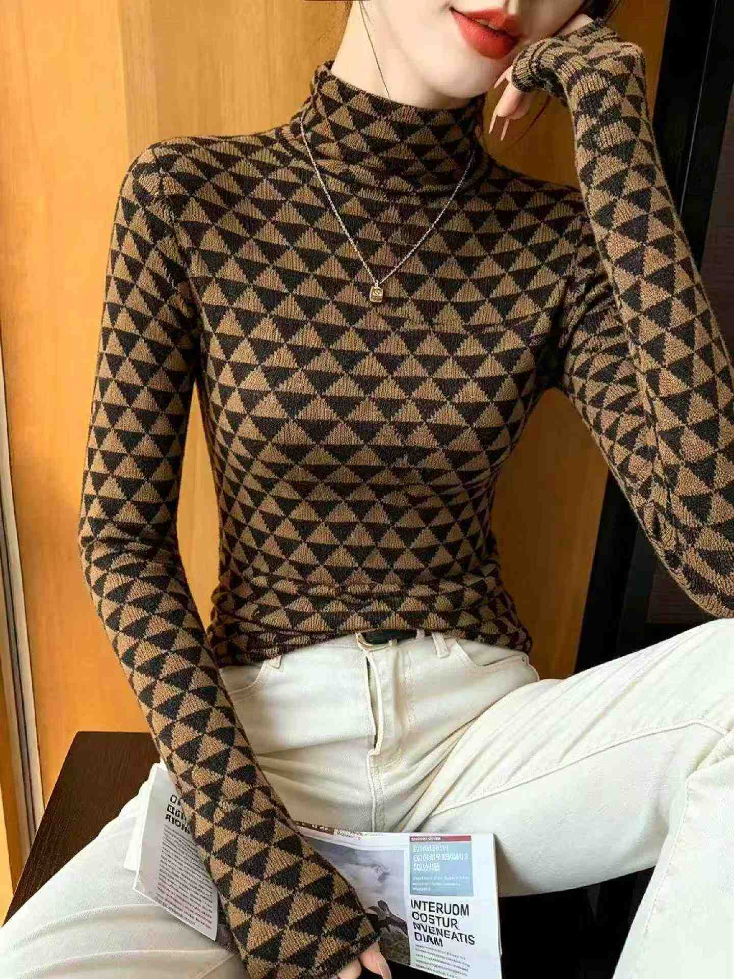 Sweta ya Kufumwa ya Mikono Mirefu yenye Muundo wa Plaidi Iliyolegea ya Mtindo wa Vintage wa Majira ya Vuli na Majira ya Baridi, Vipande 700 - Image 5