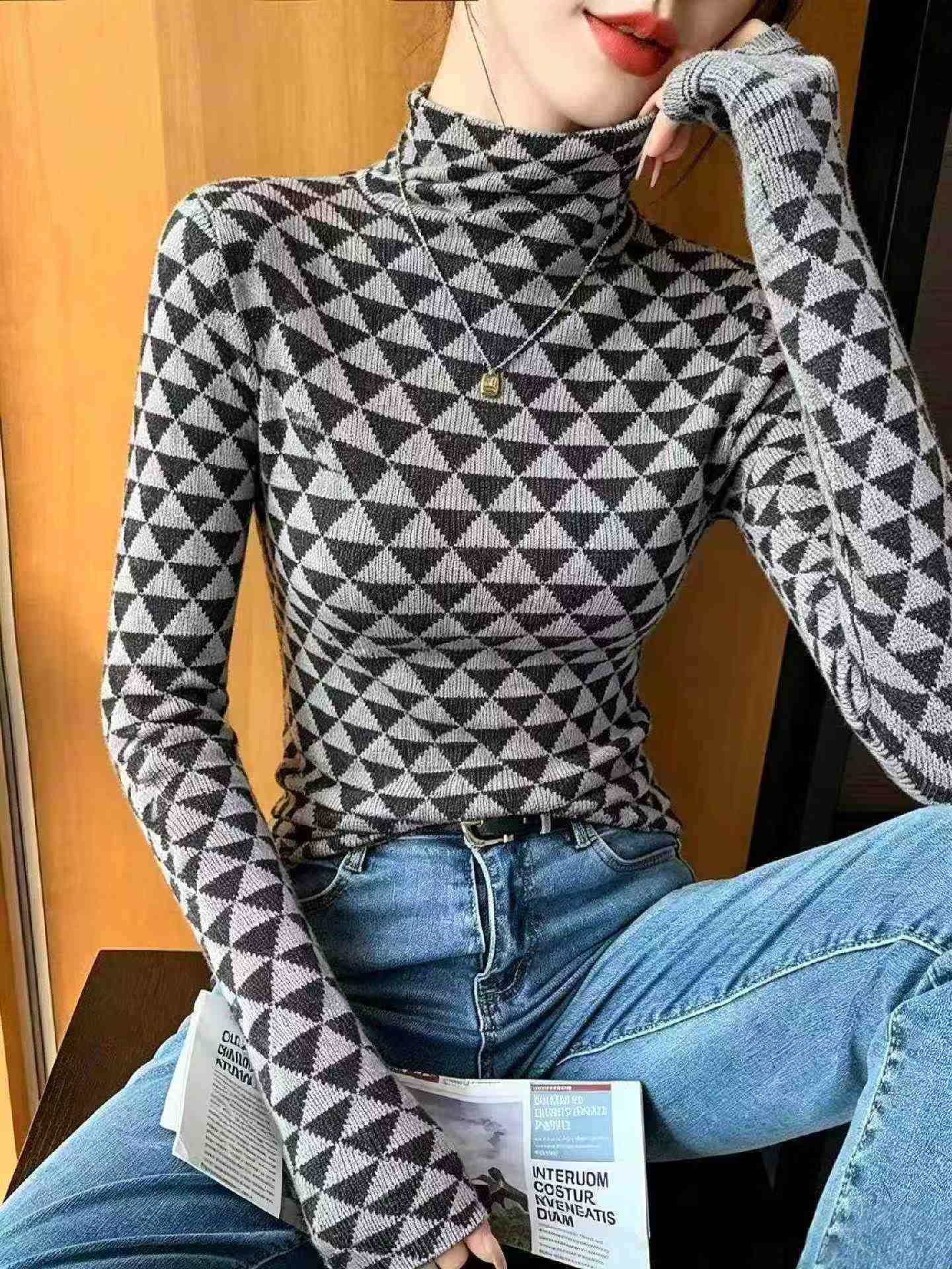 Sweta ya Kufumwa ya Mikono Mirefu yenye Muundo wa Plaidi Iliyolegea ya Mtindo wa Vintage wa Majira ya Vuli na Majira ya Baridi, Vipande 700 - Image 6