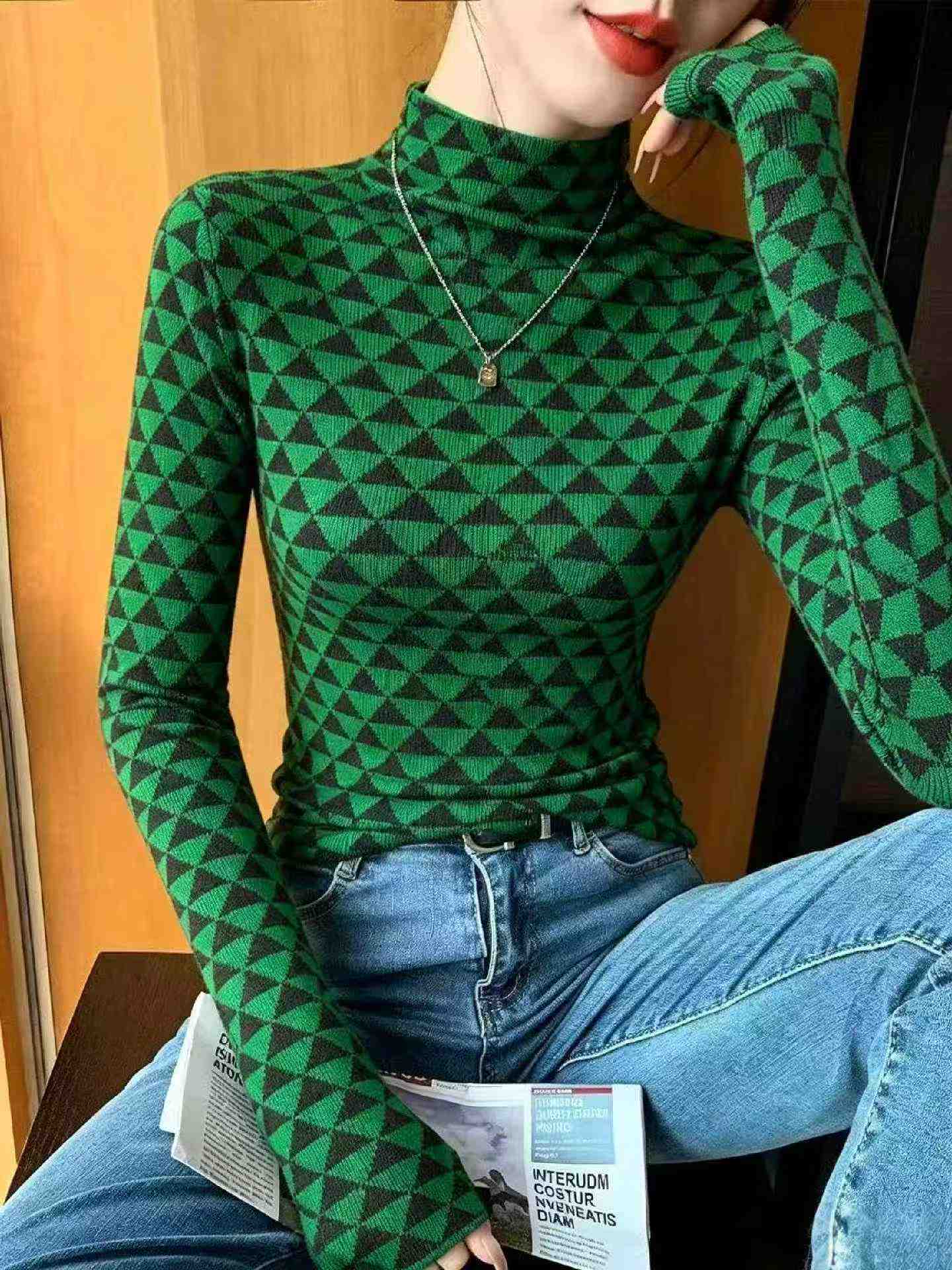 Sweta ya Kufumwa ya Mikono Mirefu yenye Muundo wa Plaidi Iliyolegea ya Mtindo wa Vintage wa Majira ya Vuli na Majira ya Baridi, Vipande 700 - Image 7