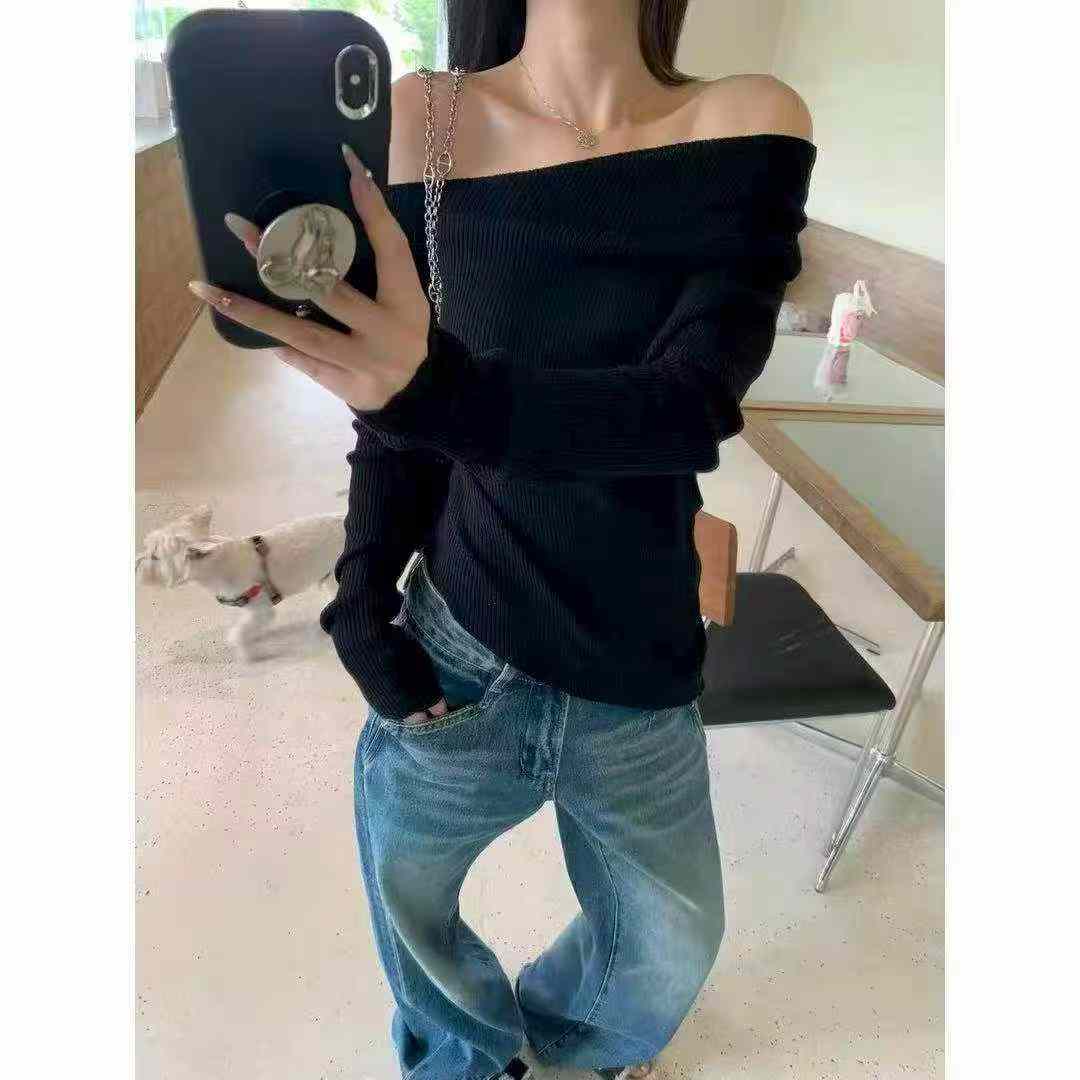 Nuevo suéter pullover irregular de hombros al descubierto estilo francés para primavera y otoño, 640 piezas - Image 4