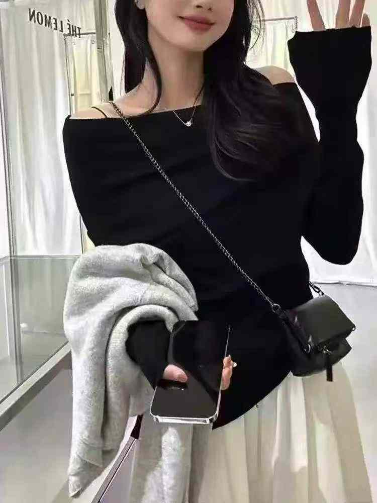 Nuevo suéter pullover irregular de hombros al descubierto estilo francés para primavera y otoño, 640 piezas - Image 5