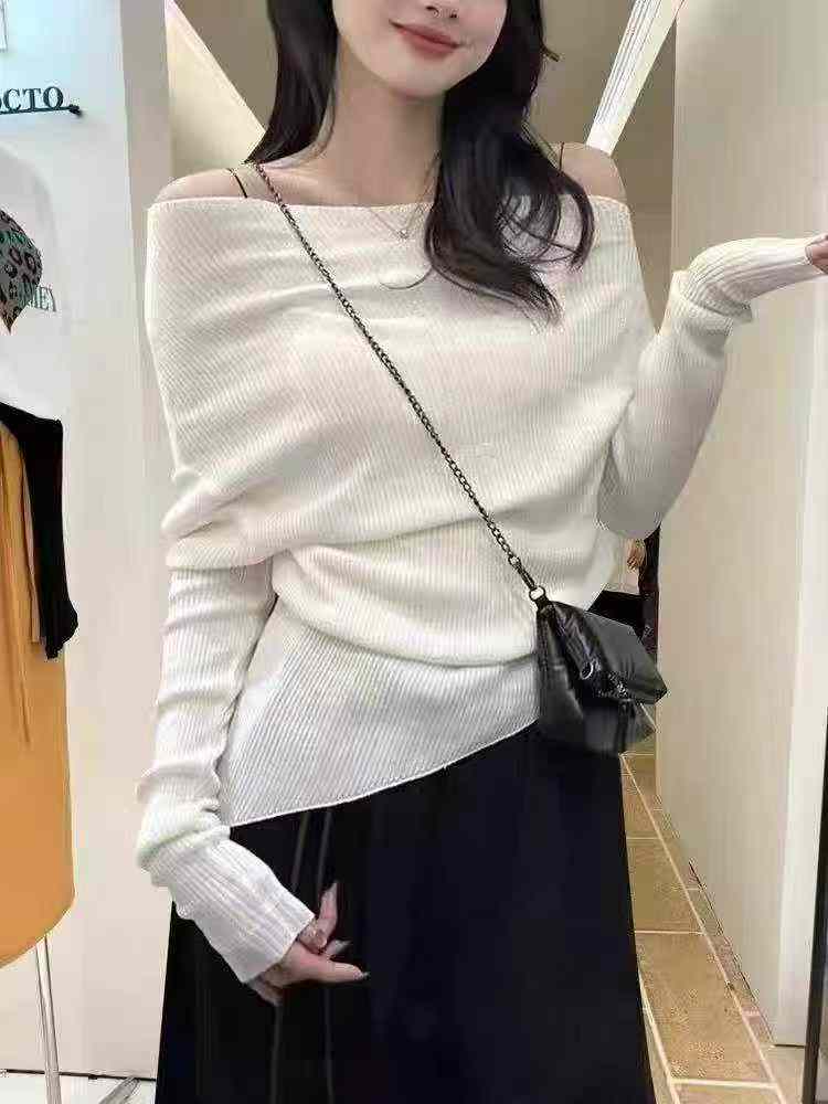 Nuevo suéter pullover irregular de hombros al descubierto estilo francés para primavera y otoño, 640 piezas - Image 6
