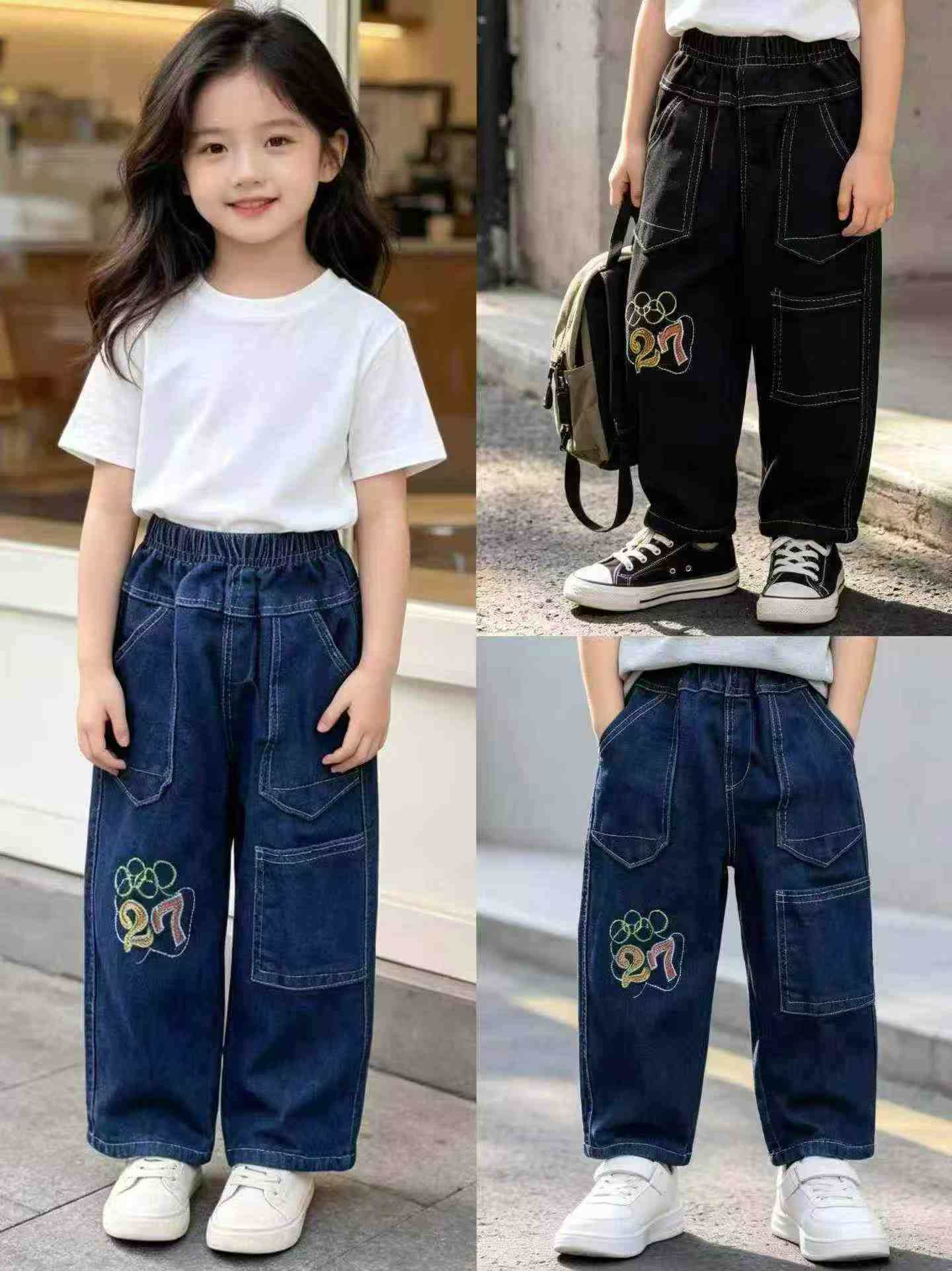 12000 Buah Celana Jeans Denim Lurus Longgar Berbordir Anak Musim Gugur - Image 6