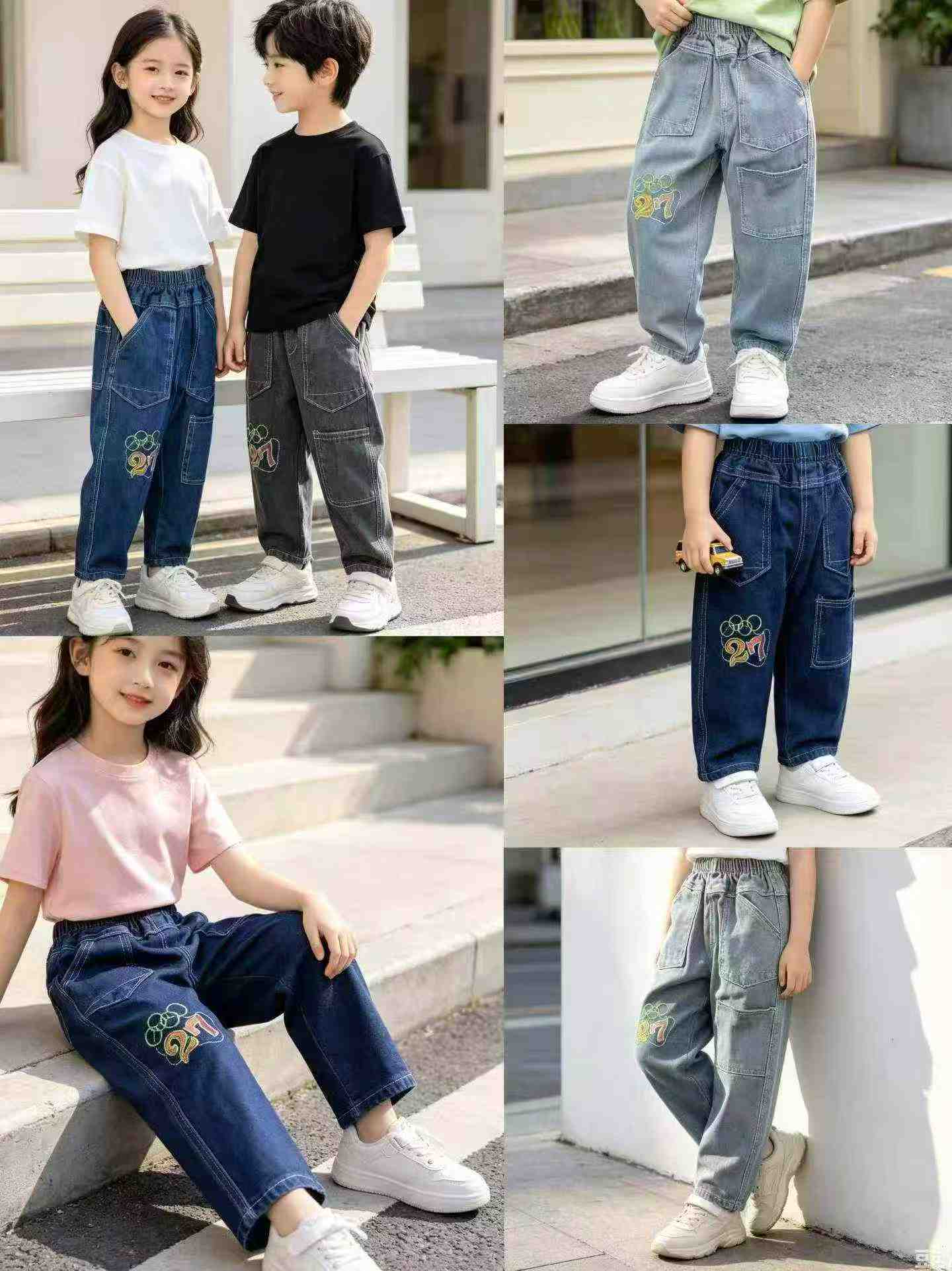 12000 Buah Celana Jeans Denim Lurus Longgar Berbordir Anak Musim Gugur - Image 8