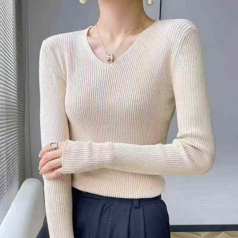 Jesienno-Zimowy Vintage Jednokolorowy Sweter Pulower z Dekoltem V 720 sztuk - Image 6