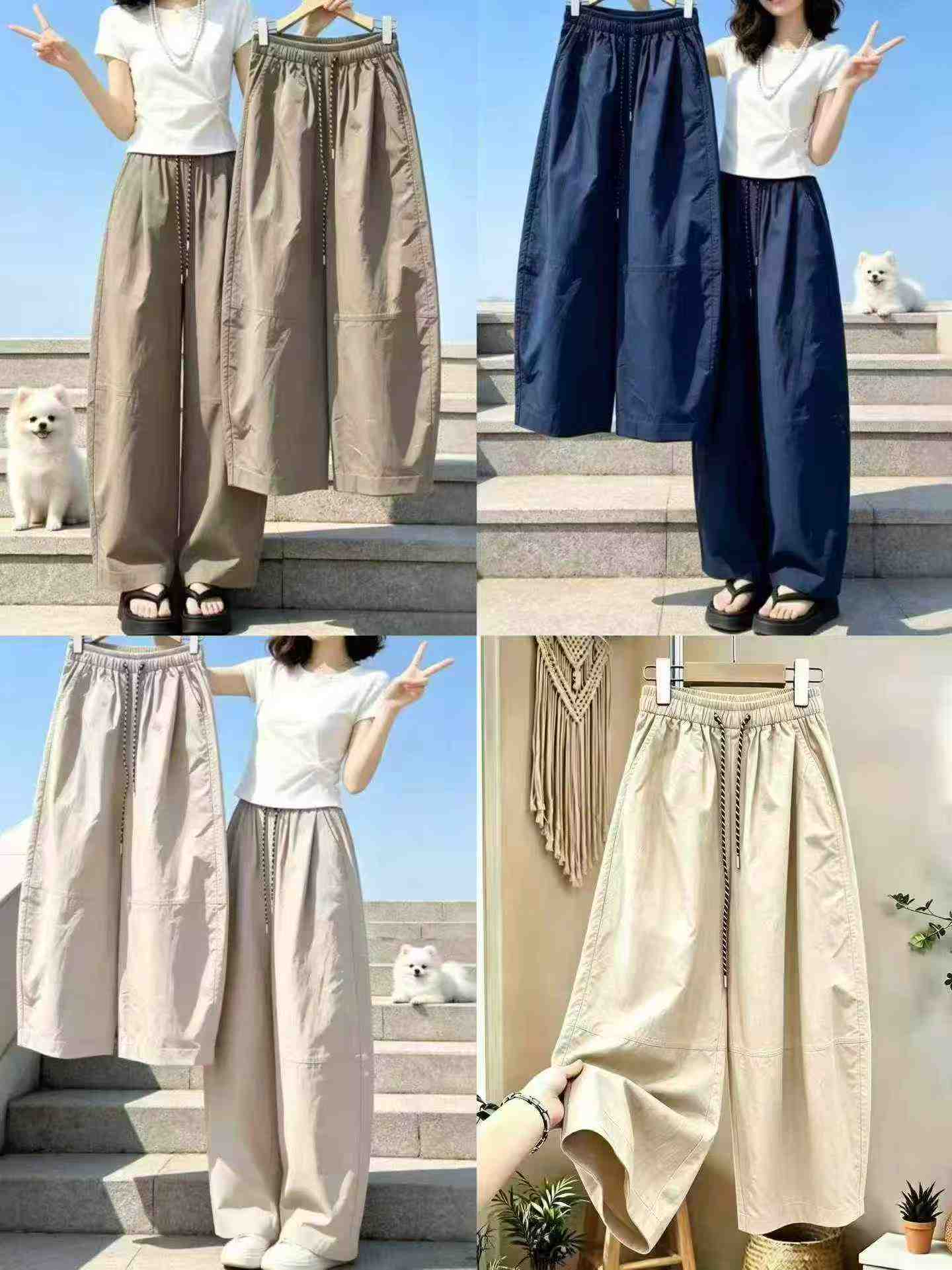 3200 pièces de pantalons unis de style coréen à taille haute, à jambes larges et à séchage rapide - Image 2