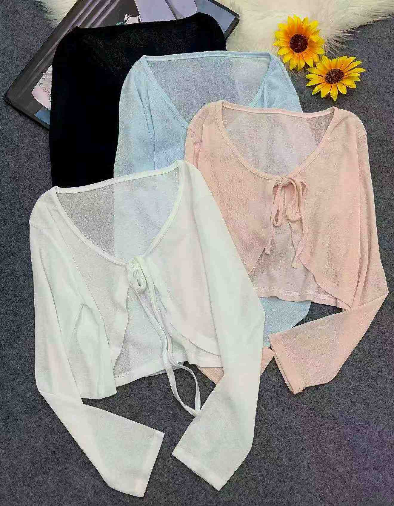 Nouveauté d'été : Cardigan en maille de soie glacée uni et sobre à col V à nouer, 340 pièces - Image 2