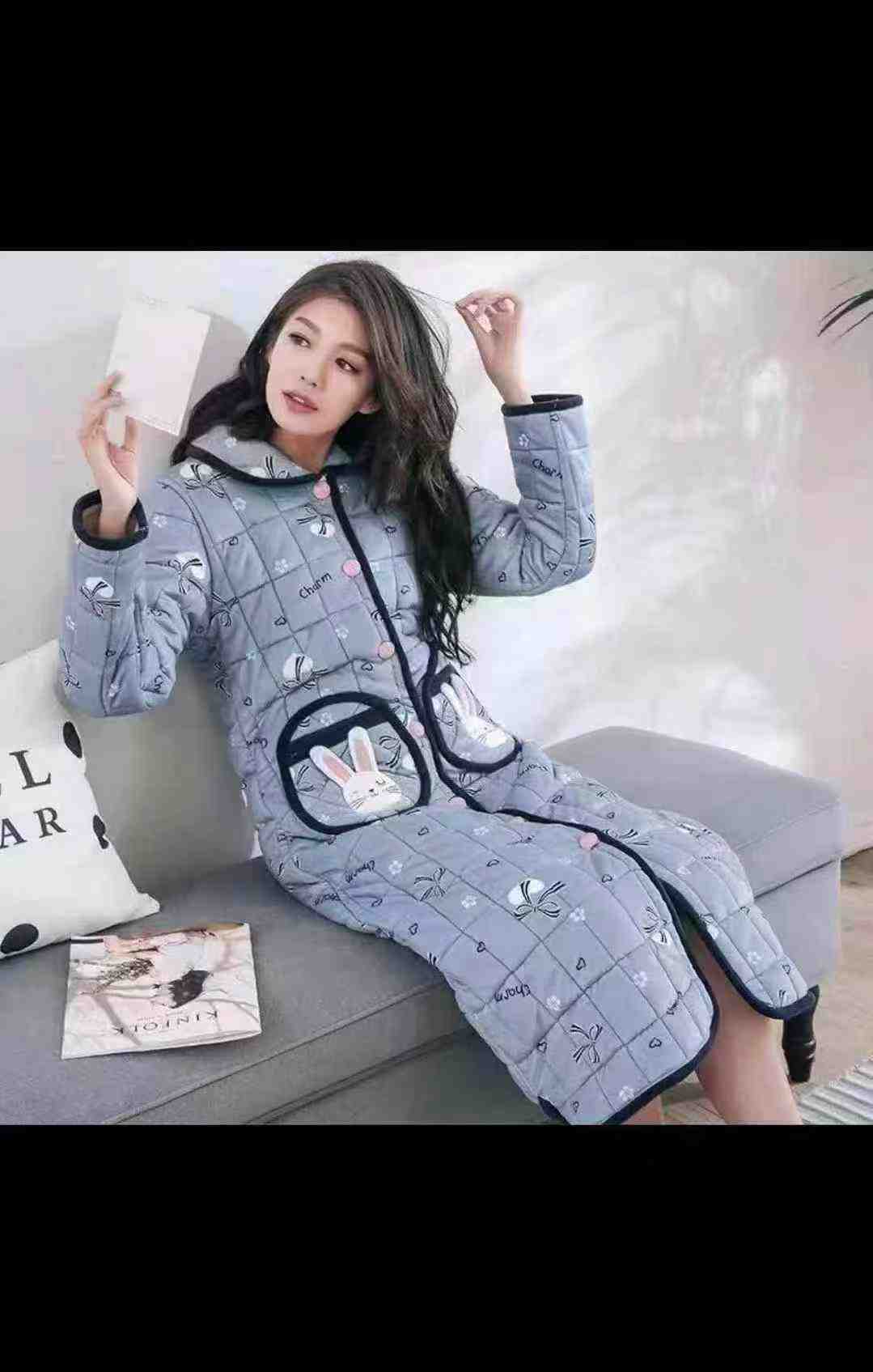 850 Pcs Women's Winter Long Thickened Three-layer Fleece Bathrobe Sleepwear M-XL Individually Packed Clearance - Image 2