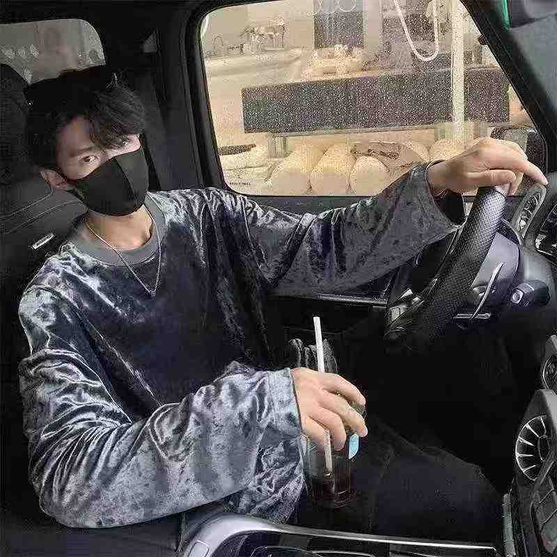 تي شيرت رجالي جديد مطرز من المخمل الذهبي برقبة دائرية وأكمام طويلة، 1680 قطعة - Image 8
