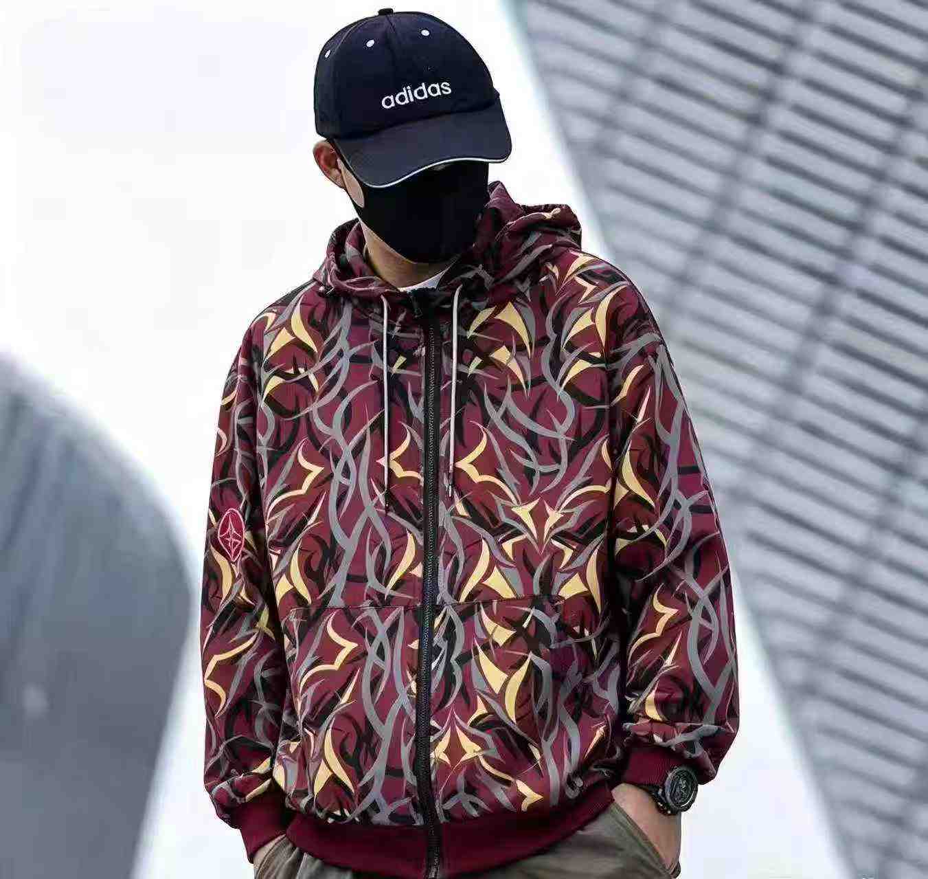 Spring Autumn Thorn Print Couple Hooded Zip Jacket 757pcs Size M-3XL - Image 2