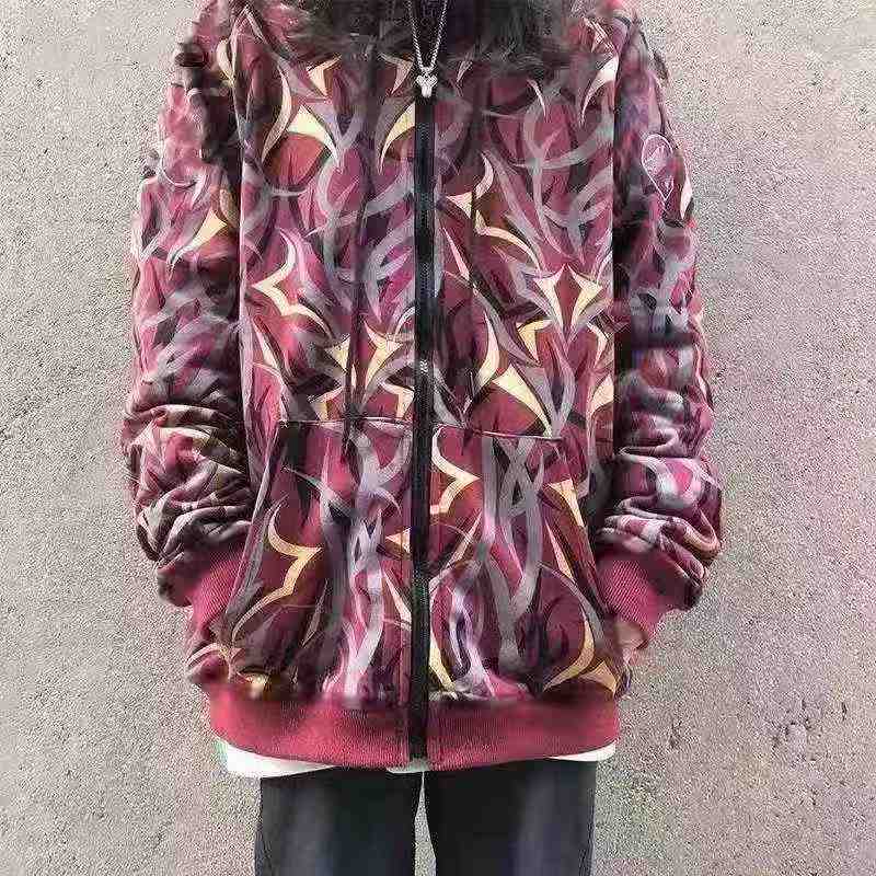 Spring Autumn Thorn Print Couple Hooded Zip Jacket 757pcs Size M-3XL - Image 4