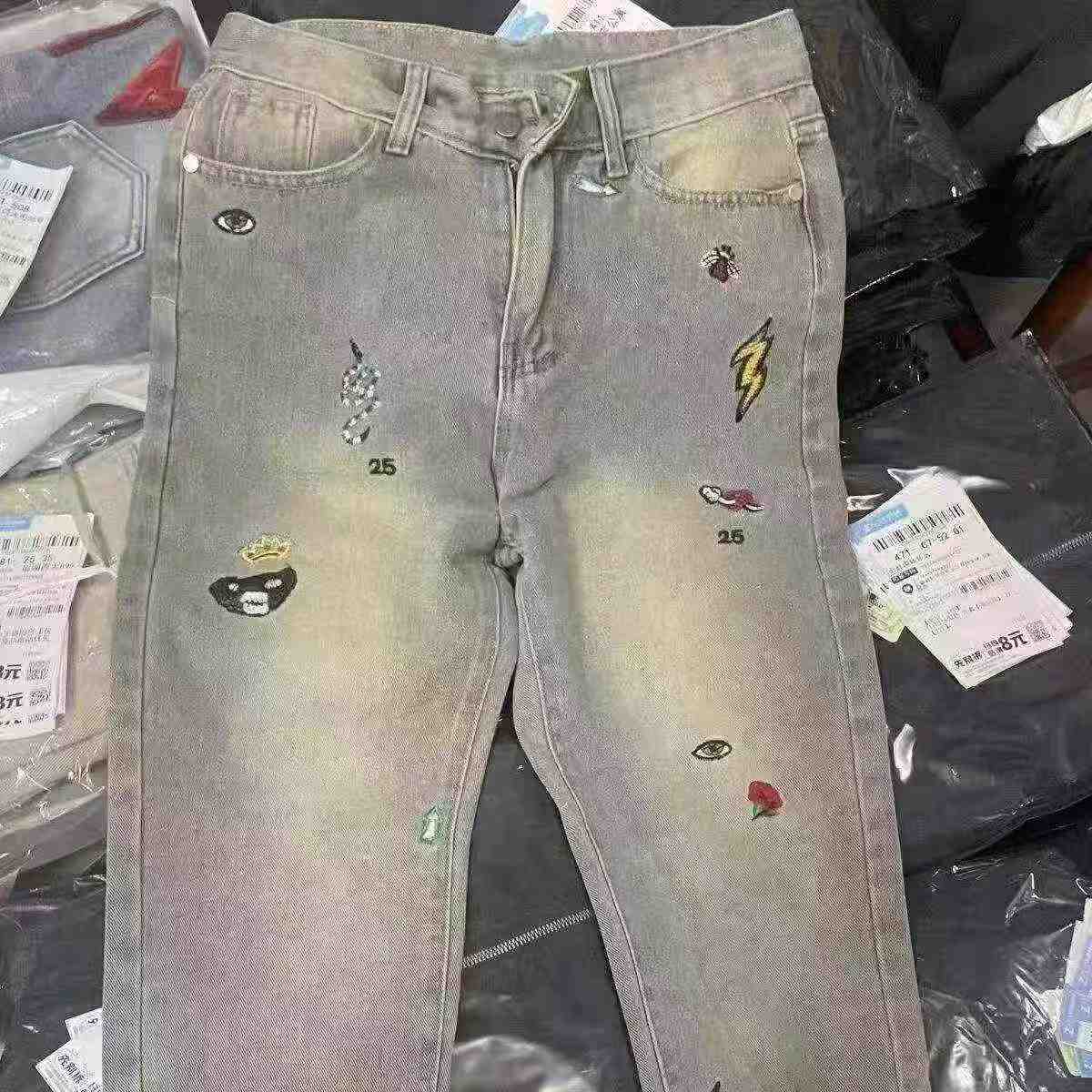 Sekitar 500 Potong Celana Jeans Lurus Musim Panas Pria Bermotif Bordir Model Slim Stretch Elastis - Image 5