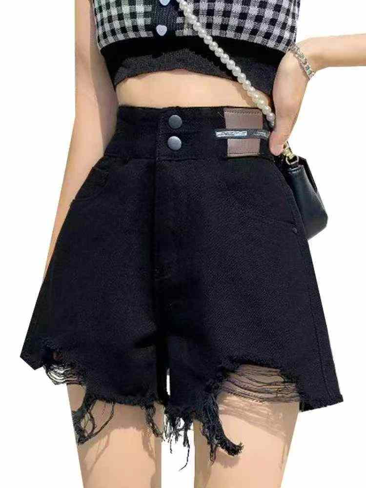 Novidade de Verão Versátil, Shorts Jeans de Cintura Alta, Perna Larga, Desfiados Pretos, Cerca de 1280 Peças - Image 8