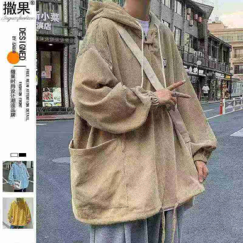 389 Piezas de Chaqueta Sudadera Holgada de Pana con Capucha para Hombre de Estilo Pareja - Image 4