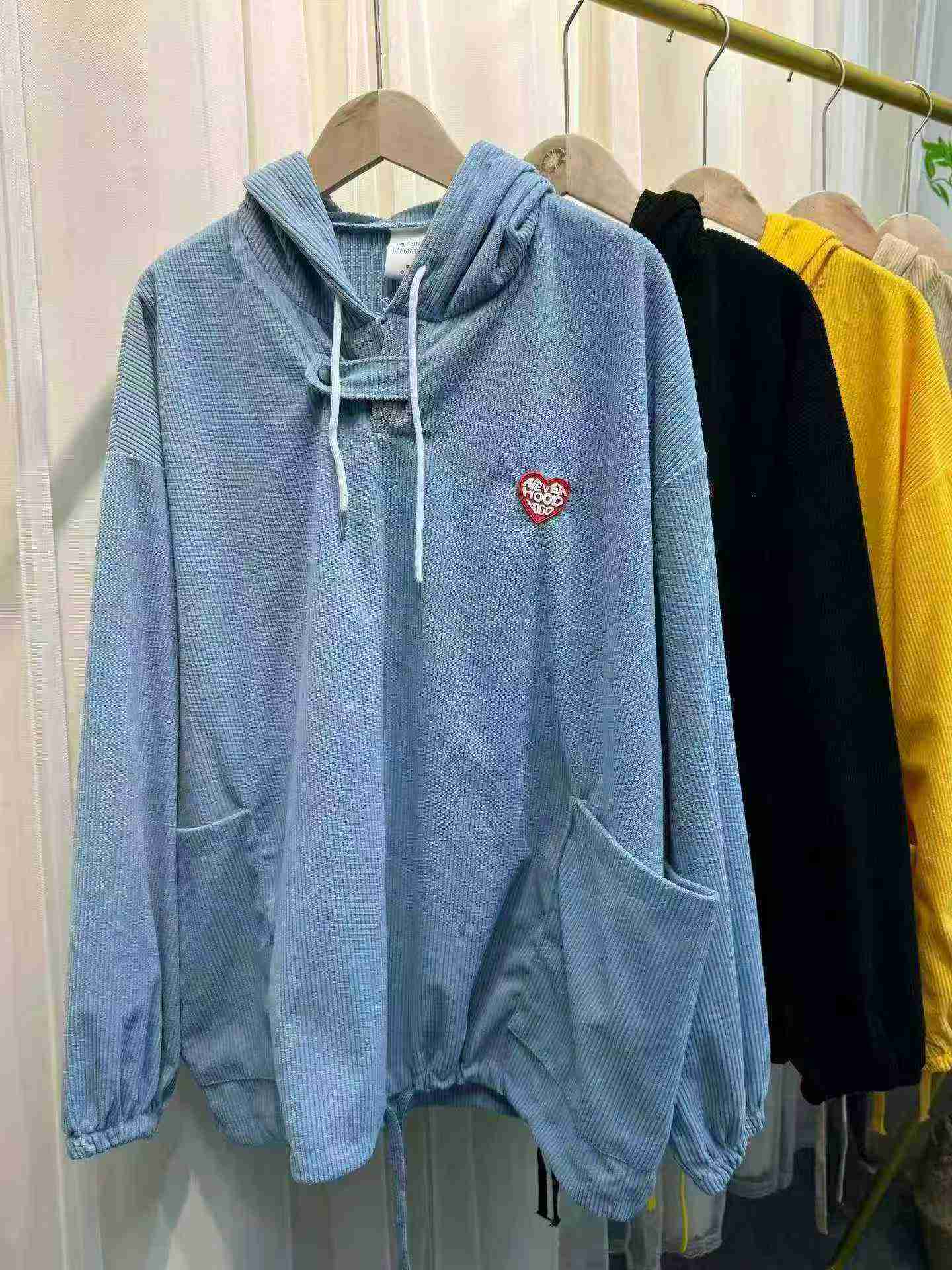 389 Piezas de Chaqueta Sudadera Holgada de Pana con Capucha para Hombre de Estilo Pareja - Image 7