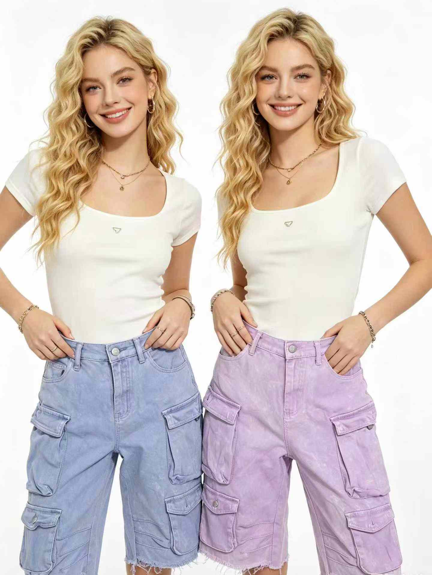 Vintage American Distressed Cotton Multi-pocket Cargo Jeans 1100pcs - Image 4