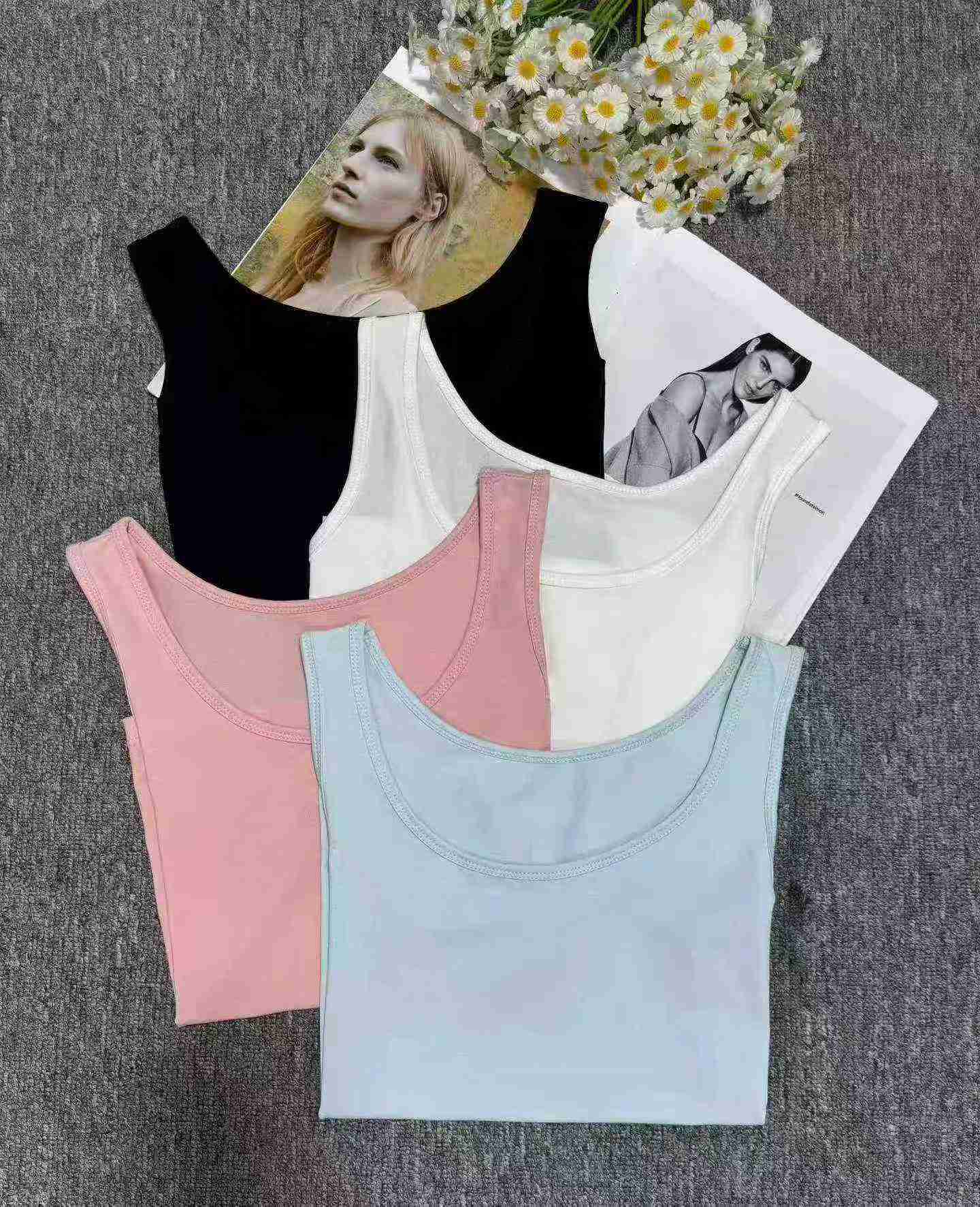 640 Buah Rompi Tanpa Lengan Cropped Katun Polos Gaya Korea - Image 7