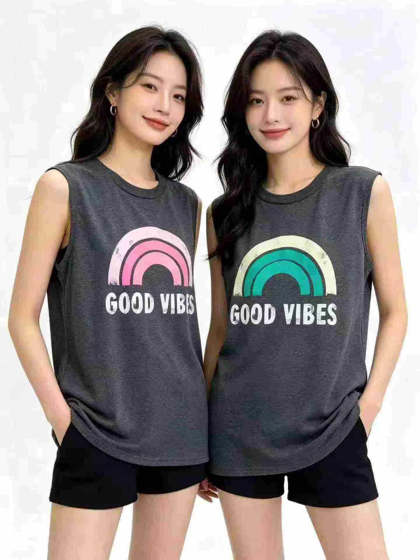 เสื้อกล้ามคอกลมทรงหลวมลายรุ้งดีไซน์สร้างสรรค์ มี 2 สี ไซซ์ S-3XL ประมาณ 1200 ตัว บรรจุแยกรายตัว - Image 2